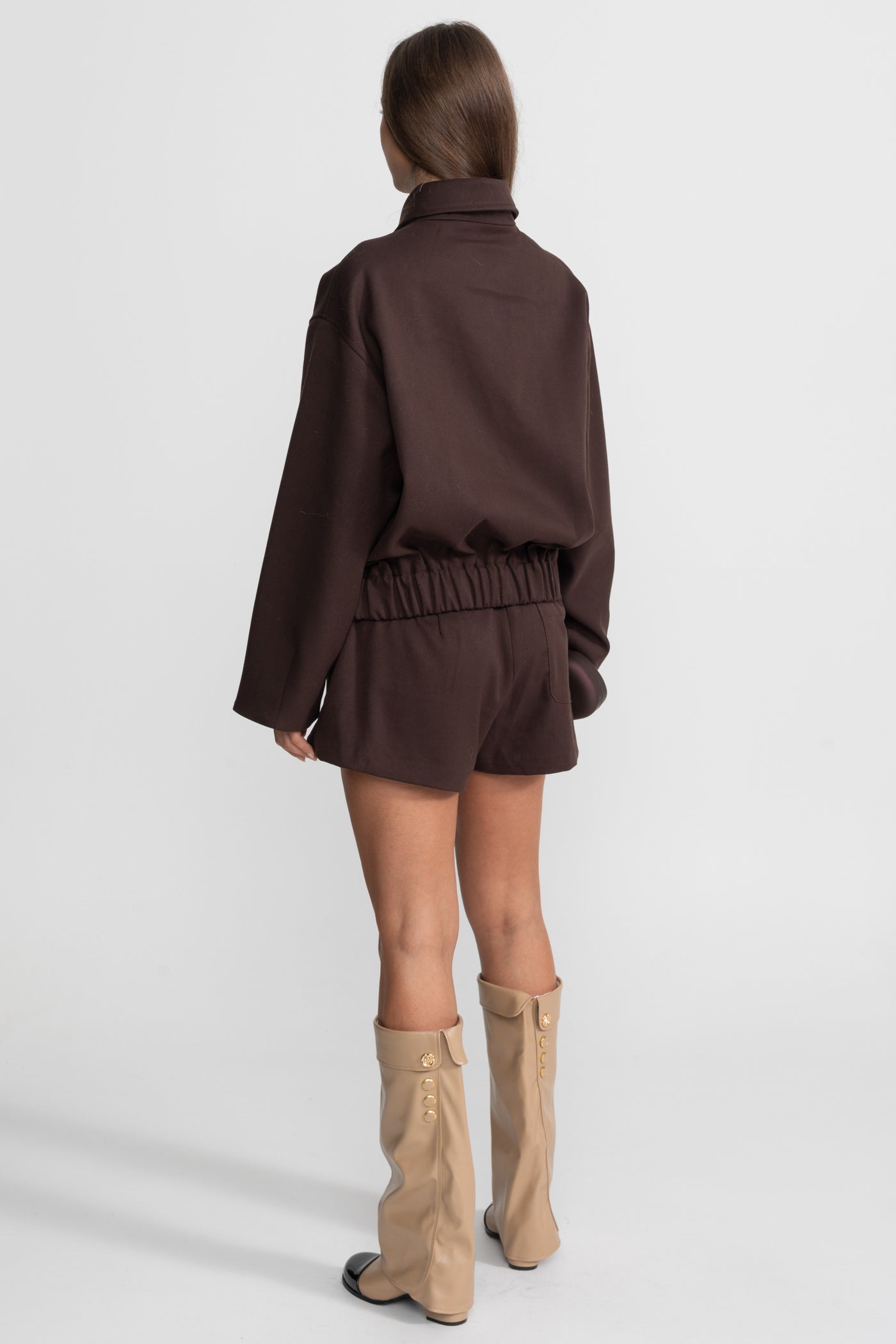 Co-Ord Set With Zip-Up Utility Jacket And Matching Mini Skirt – Brown