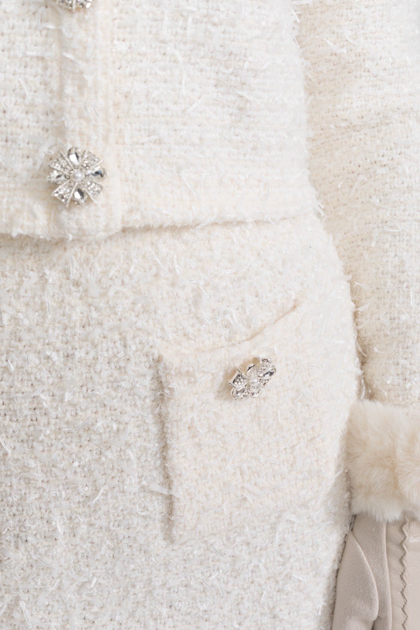 Tweed Mini Skirt With Crystal Buttons - White
