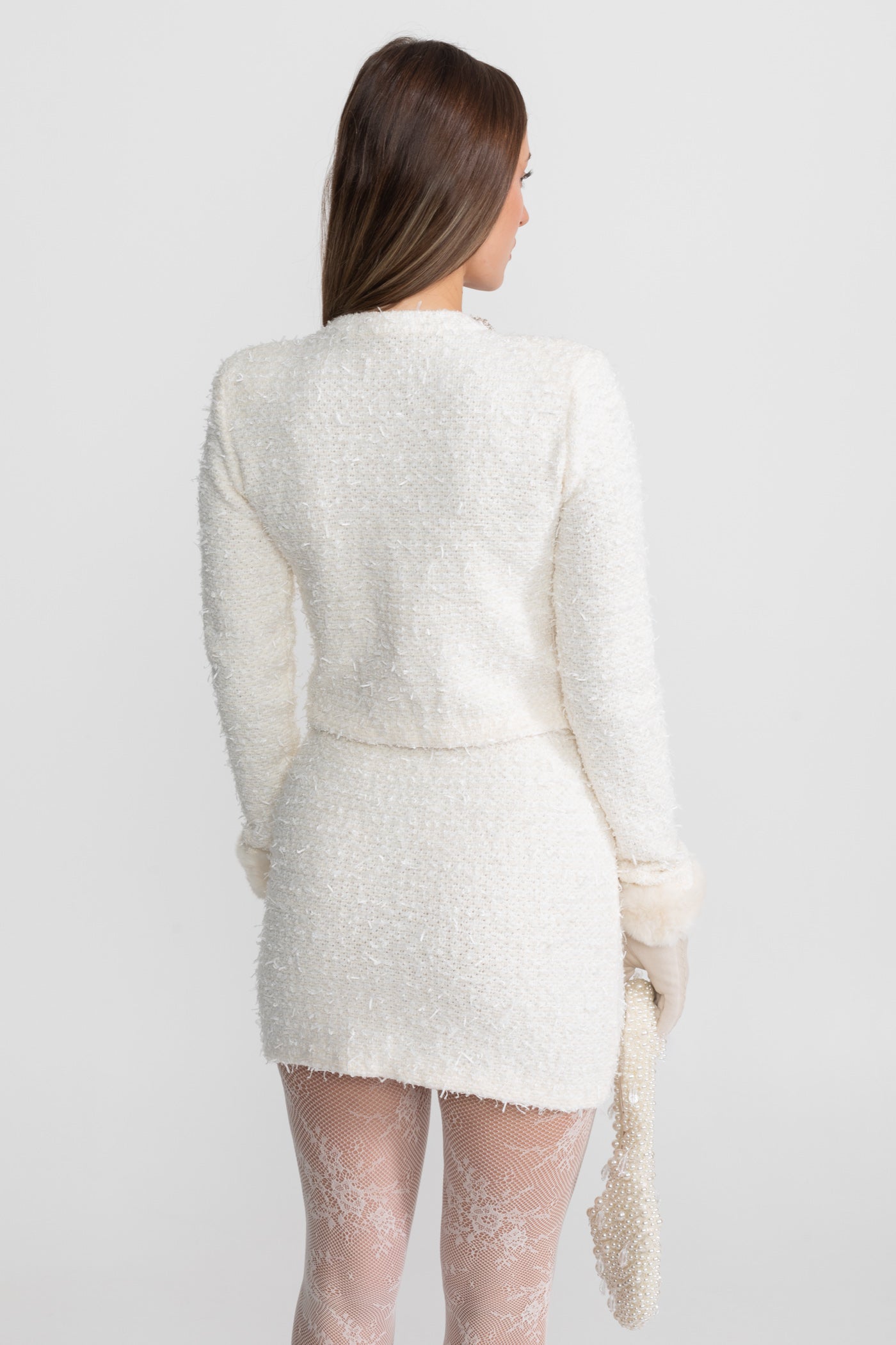Tweed Blazer With Crystal Embellishments And Buttons - Ivoire