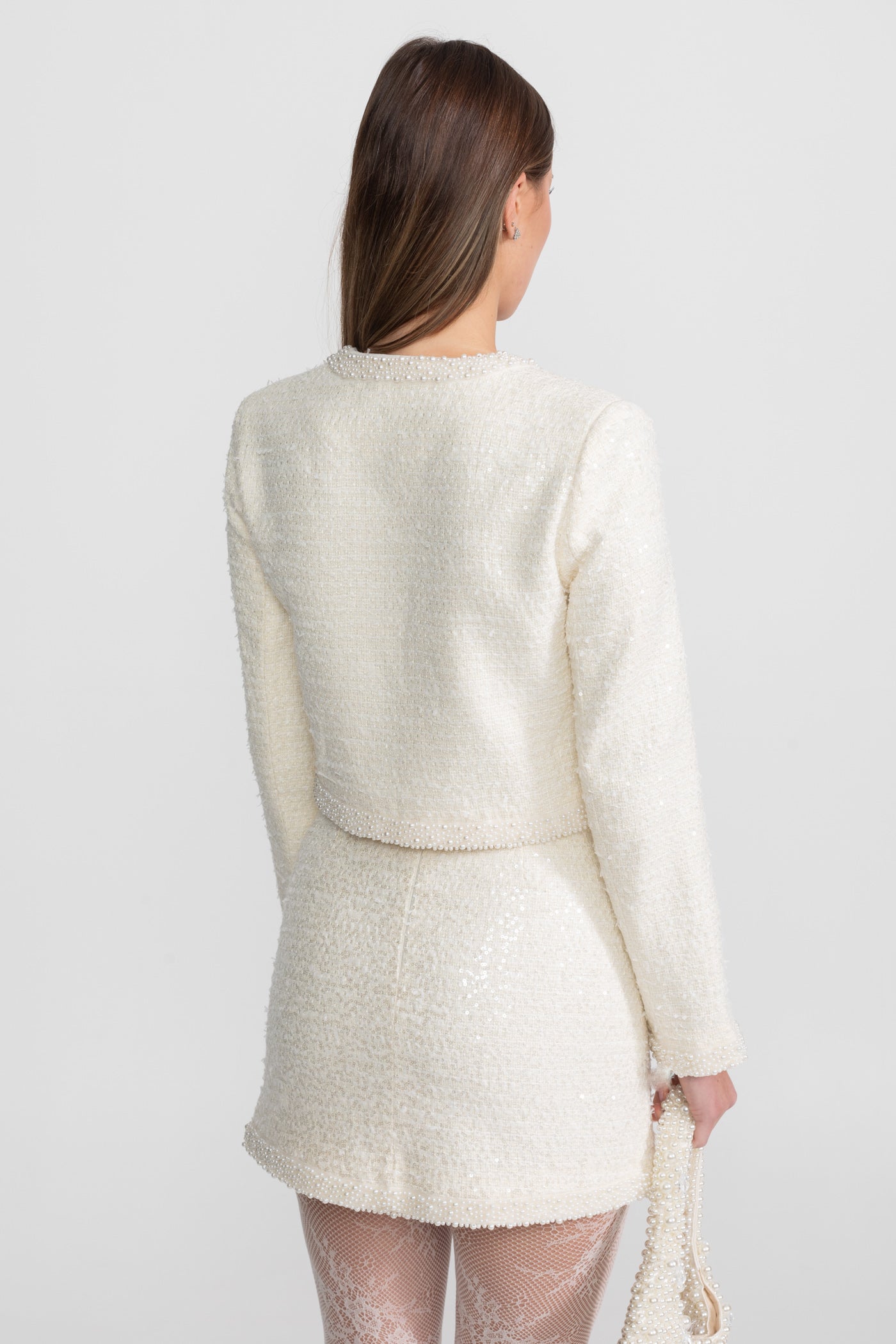Tweed Blazer With Beaded Trim - Ivoire