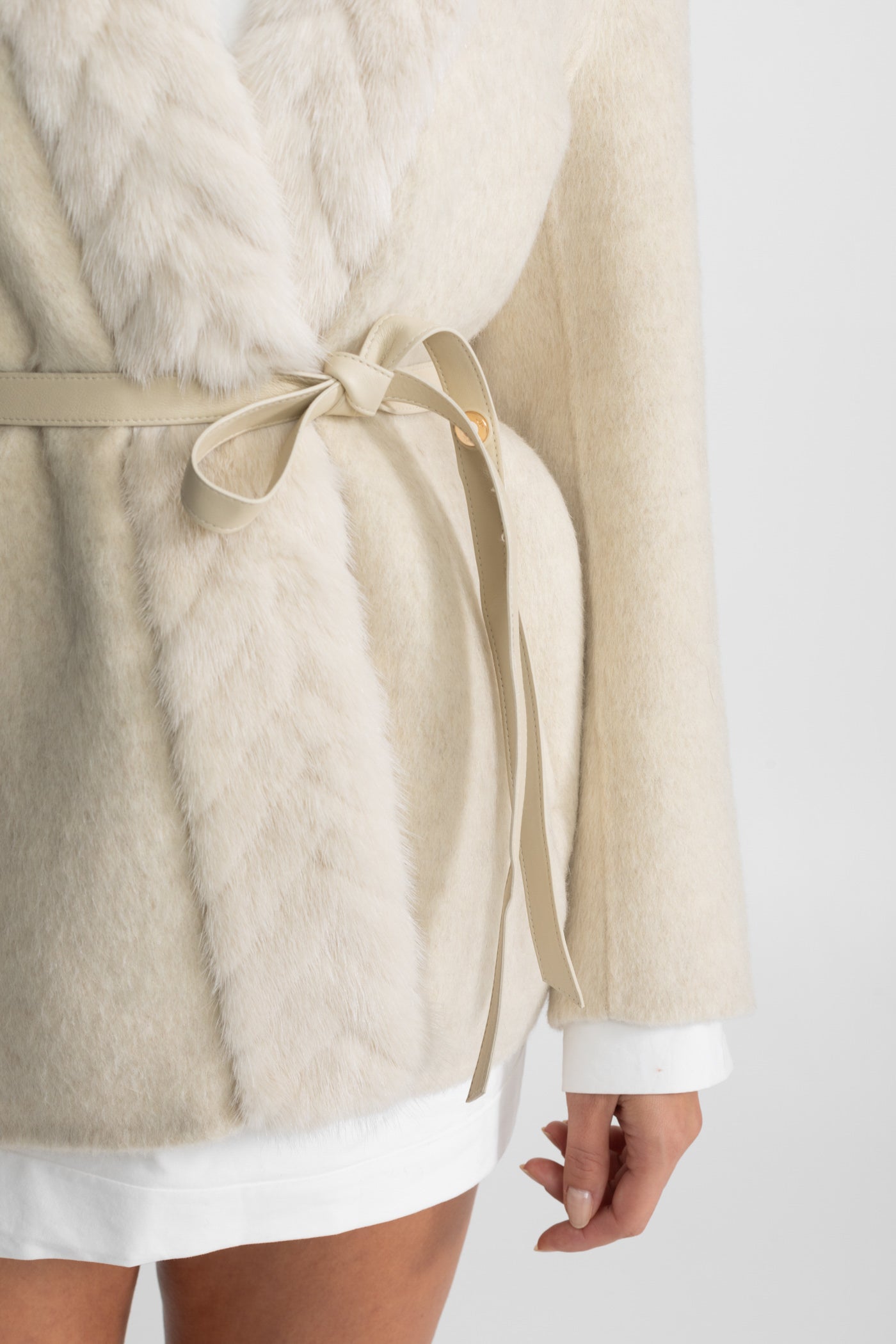 Fur Trim Jacket With Belted Waist – Ivoire