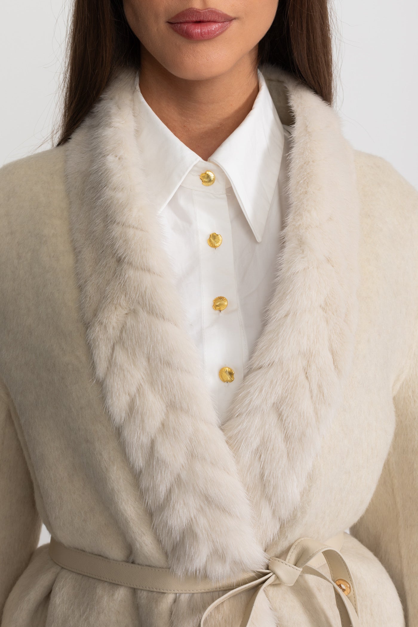 Fur Trim Jacket With Belted Waist – Ivoire