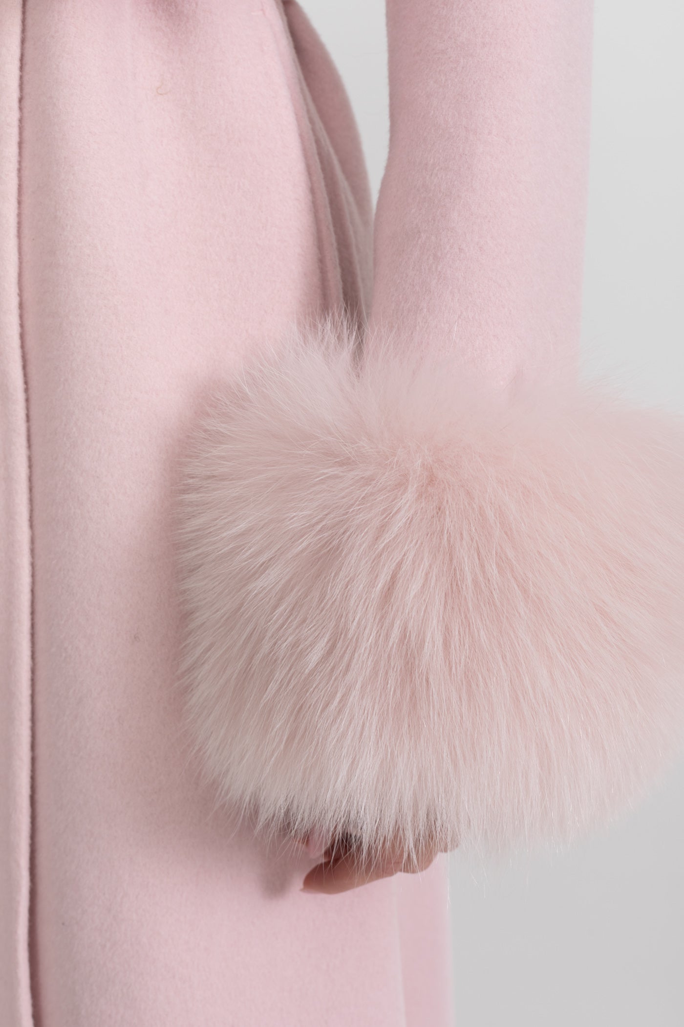 Embellished Wool Coat with Fox Fur Cuffs And Cape Overlay - Pink