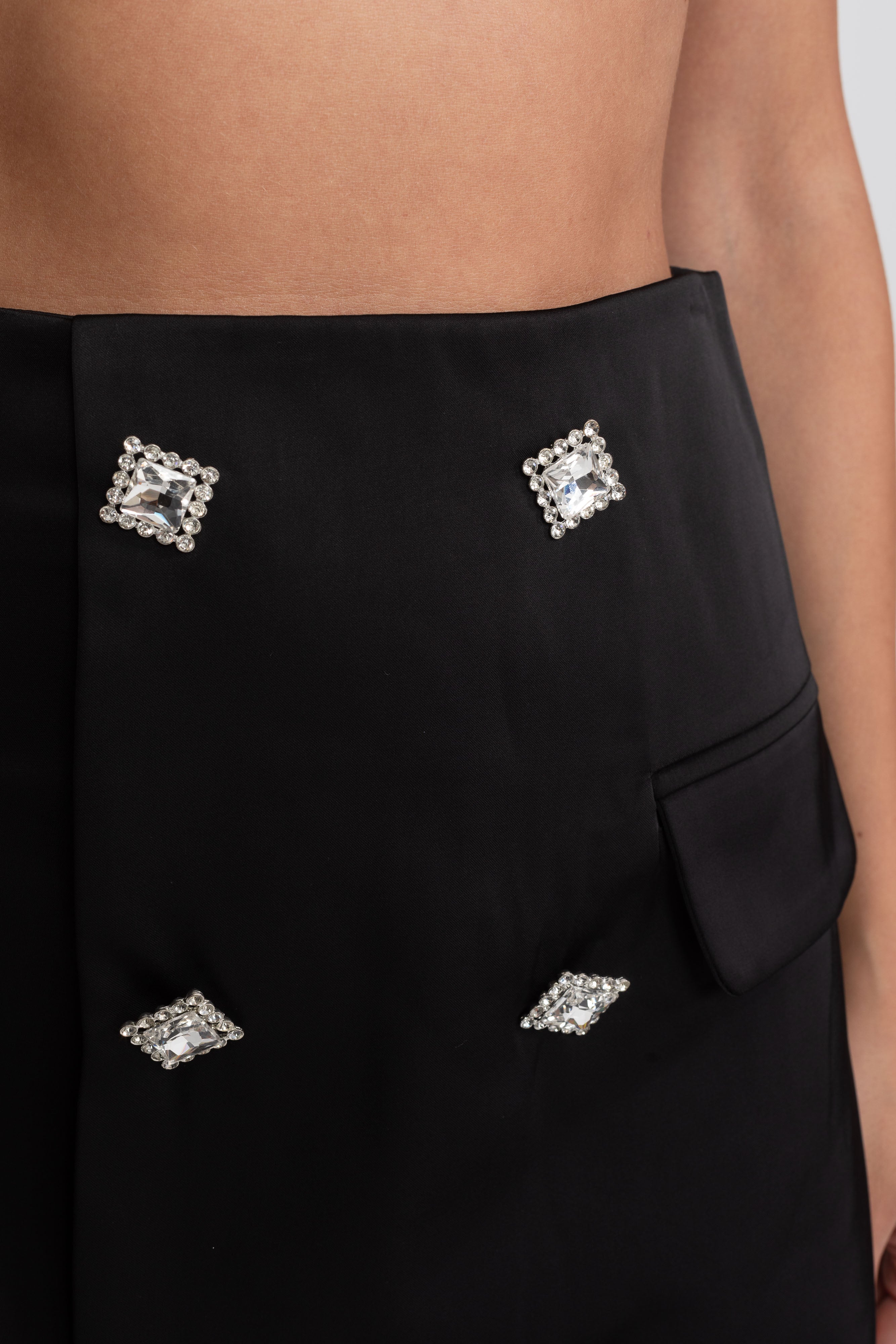 Crystal Collar Shirt And Contrasting Skirt Co-Ord Set- White / Black