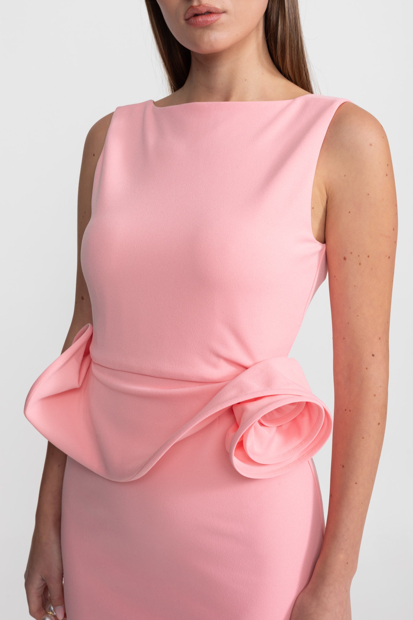 Mini Dress with Sculptural Peplum Detail - Pink