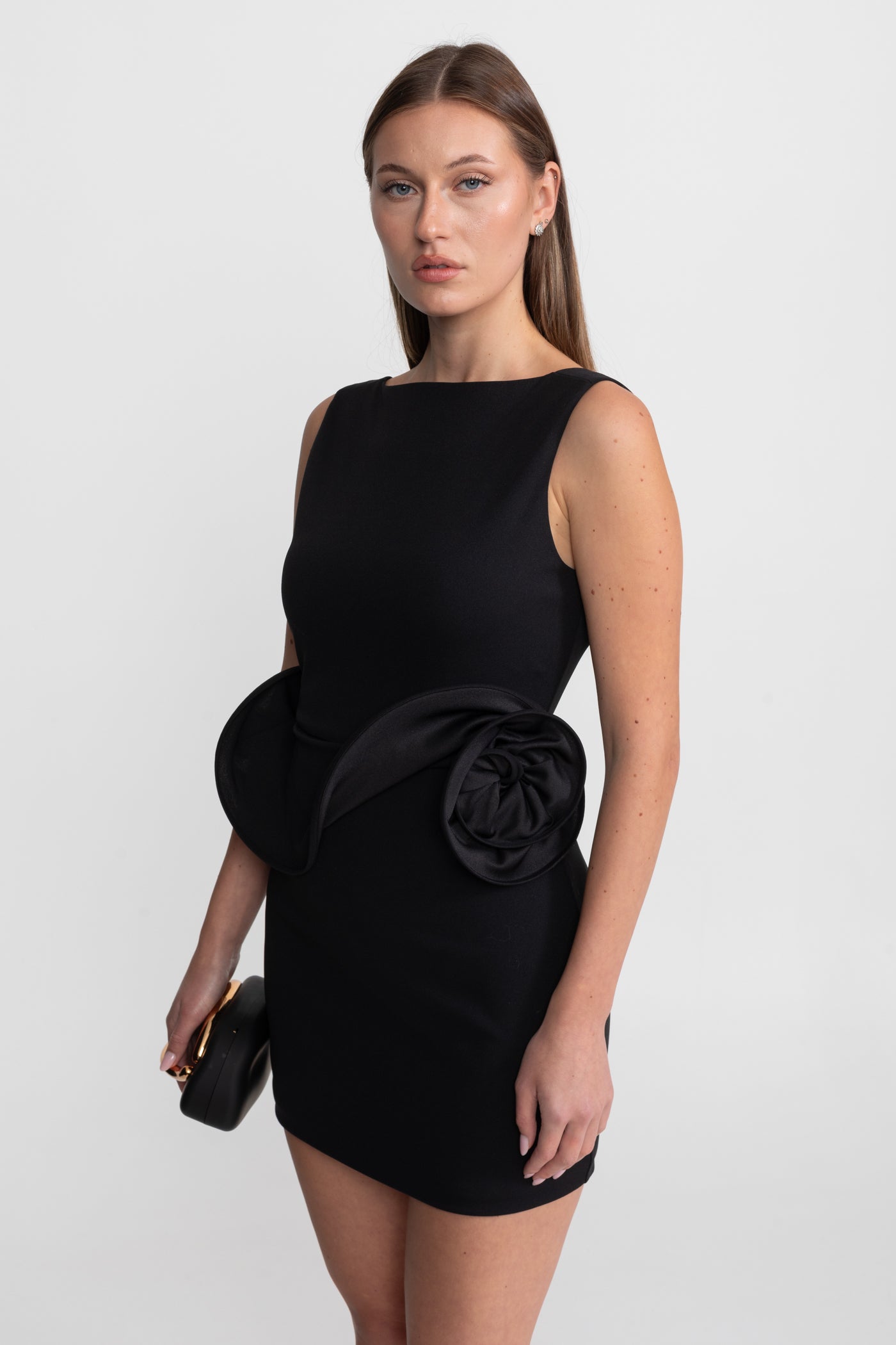Mini Dress with Sculptural Peplum Detail