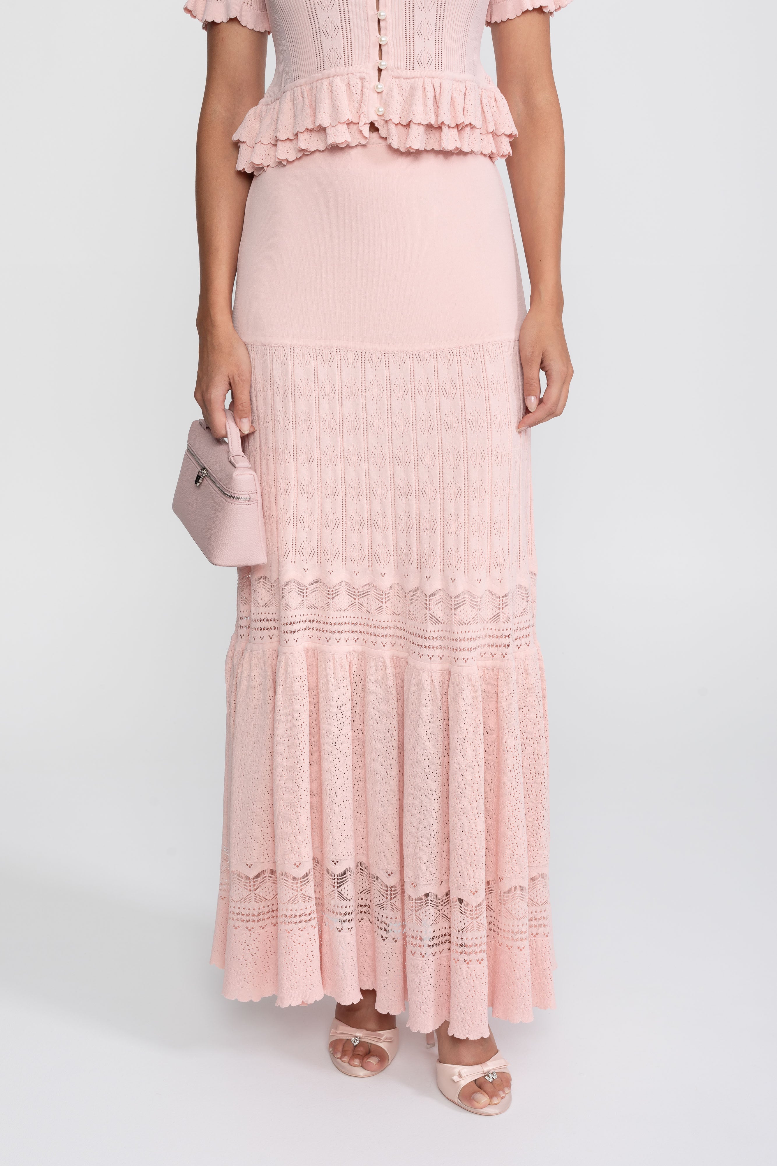 Two-Piece Knit Co-Ord Set With Ruffled Waist - Pink