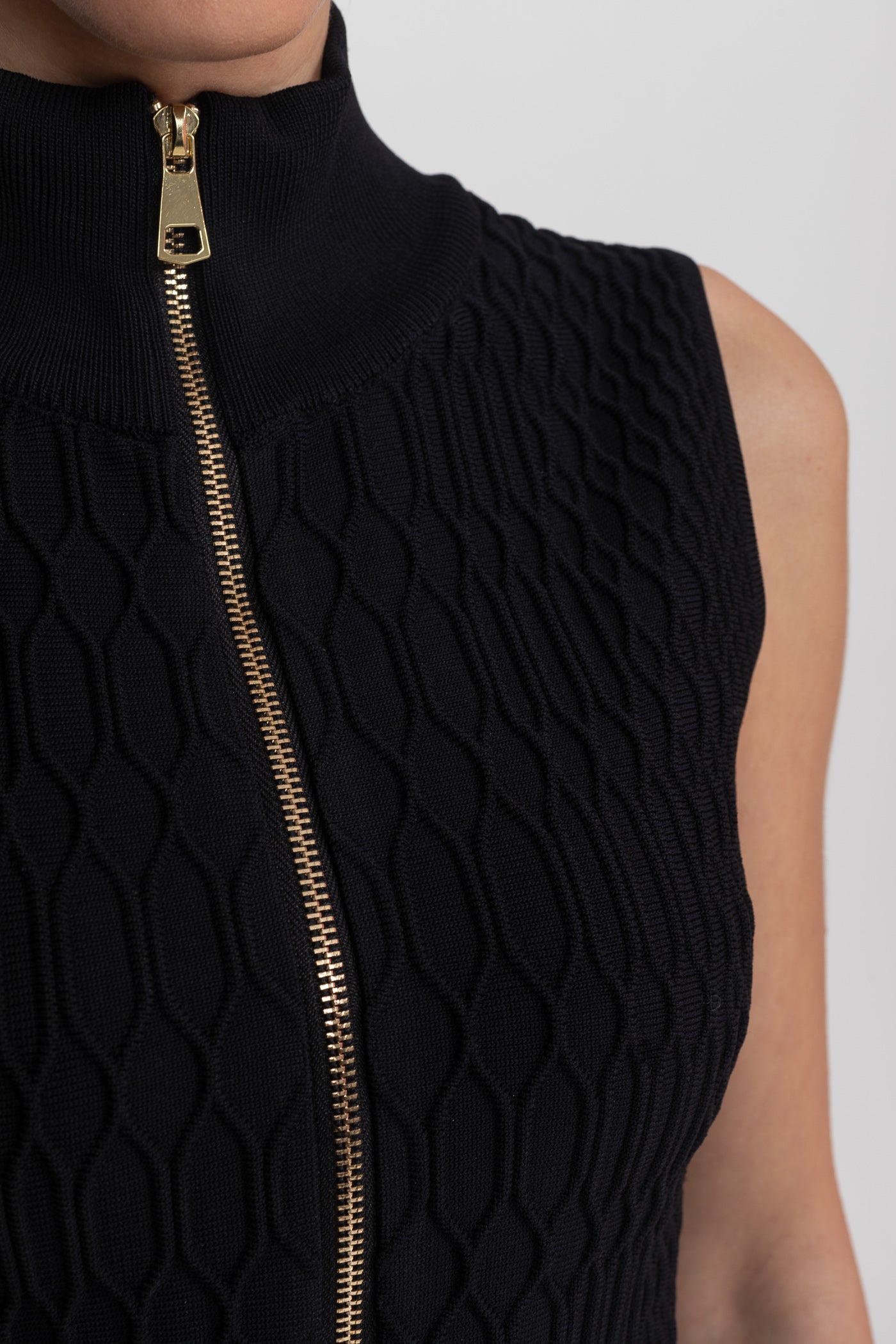 Textured Co-Ord Set With Sleeveless High Neck Top And Matching Mini Skirt - Black