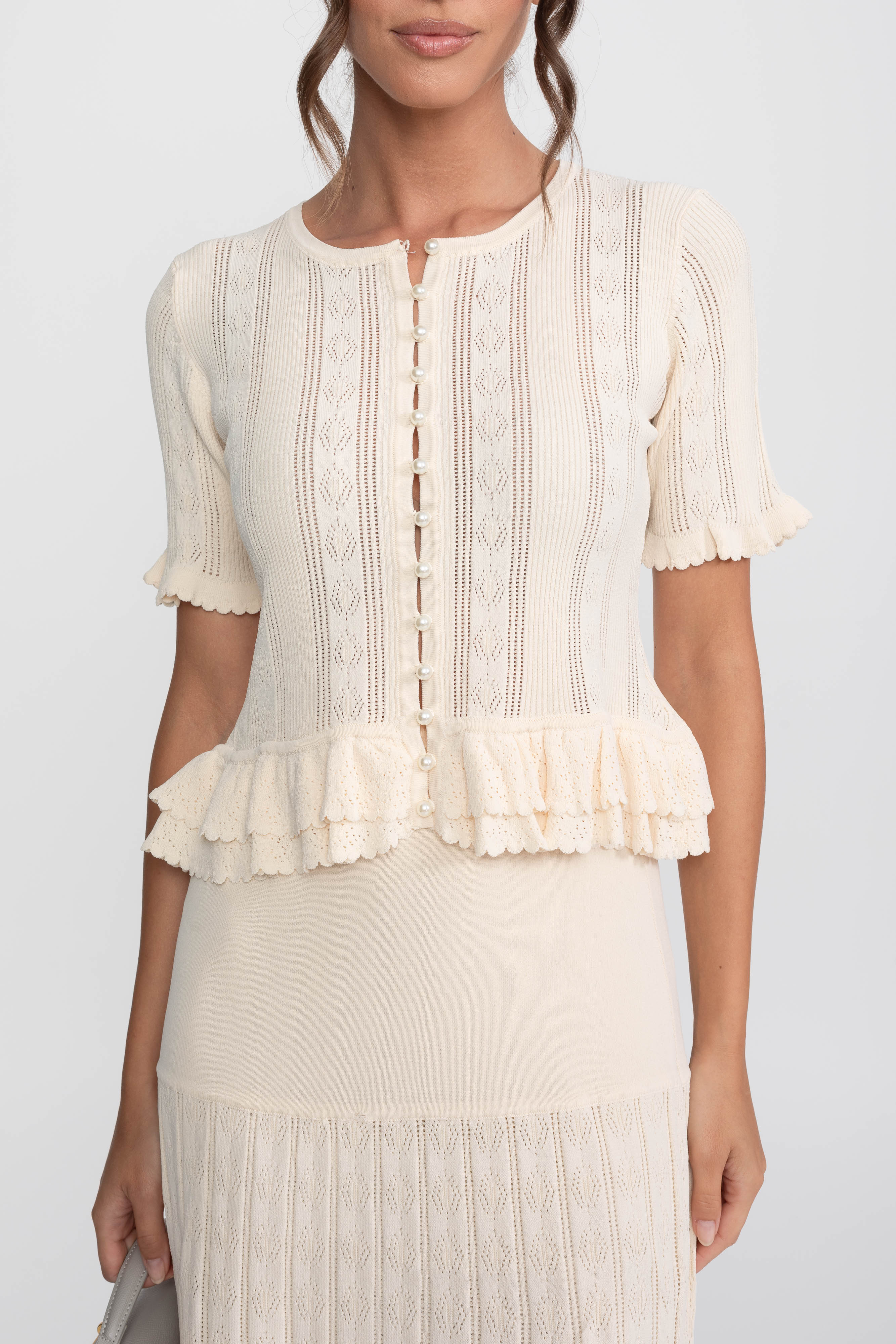 Two-Piece Knit Co-Ord Set With Ruffled Waist - Ivoire