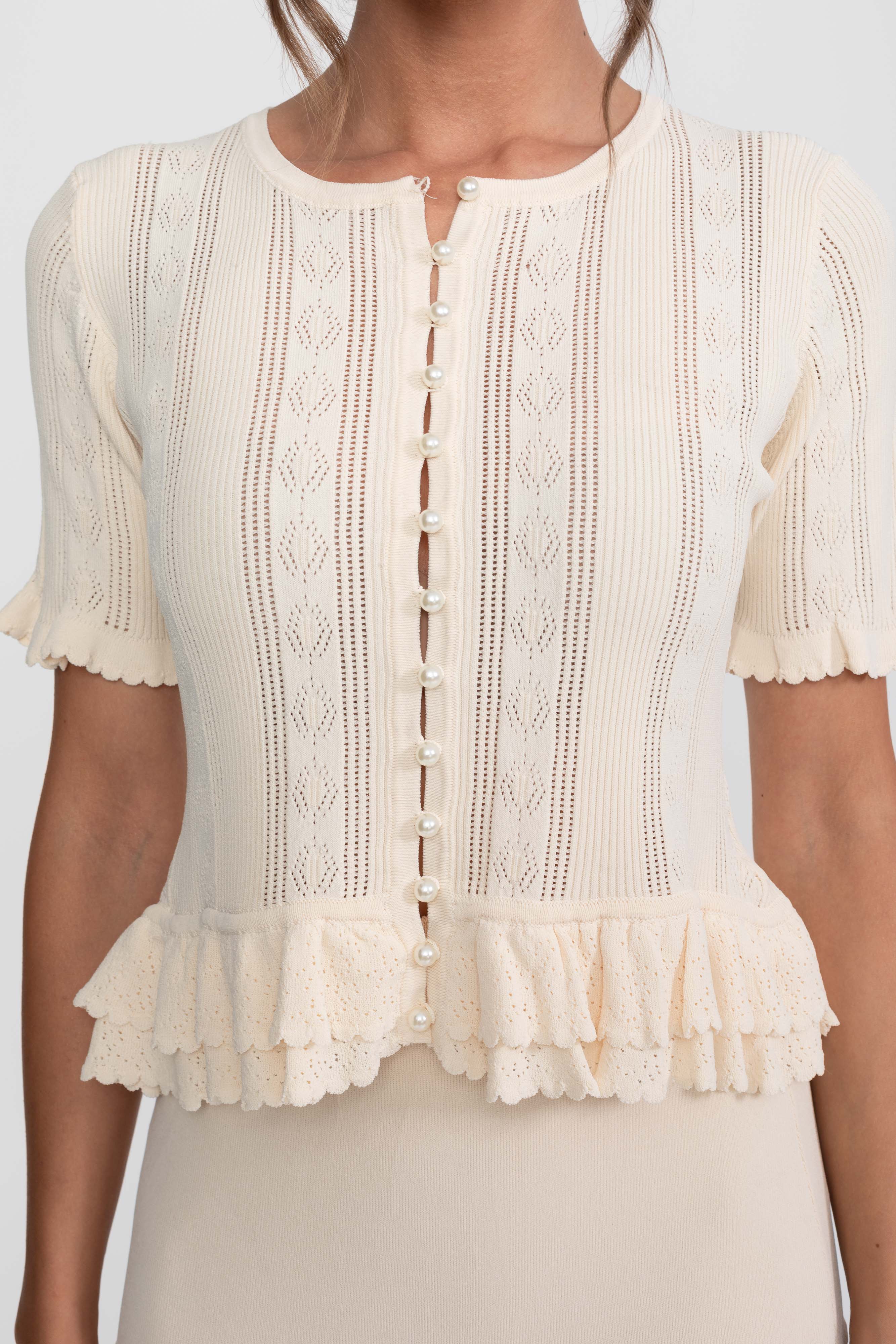 Two-Piece Knit Co-Ord Set With Ruffled Waist - Ivoire
