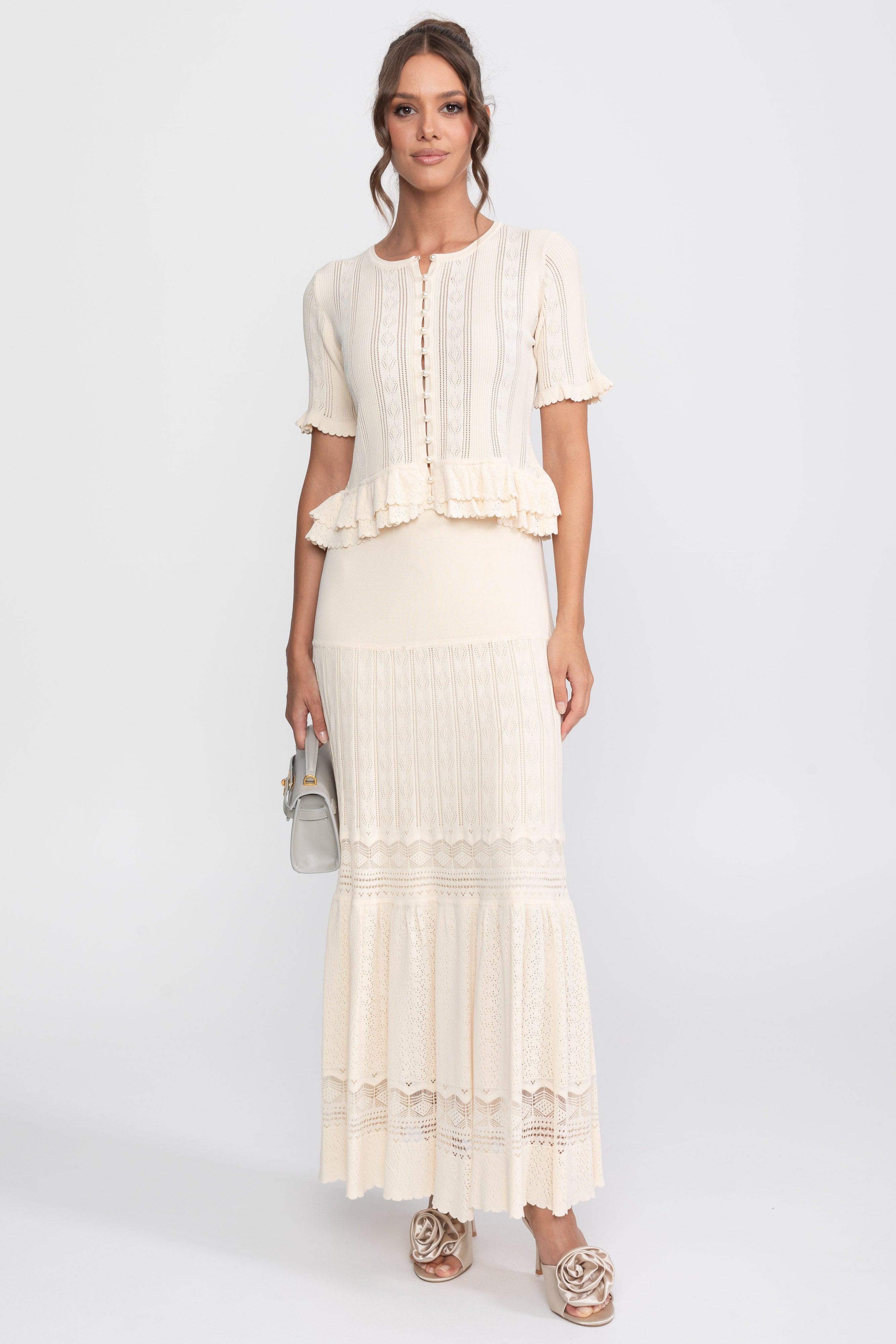 Two-Piece Knit Co-Ord Set With Ruffled Waist - Ivoire