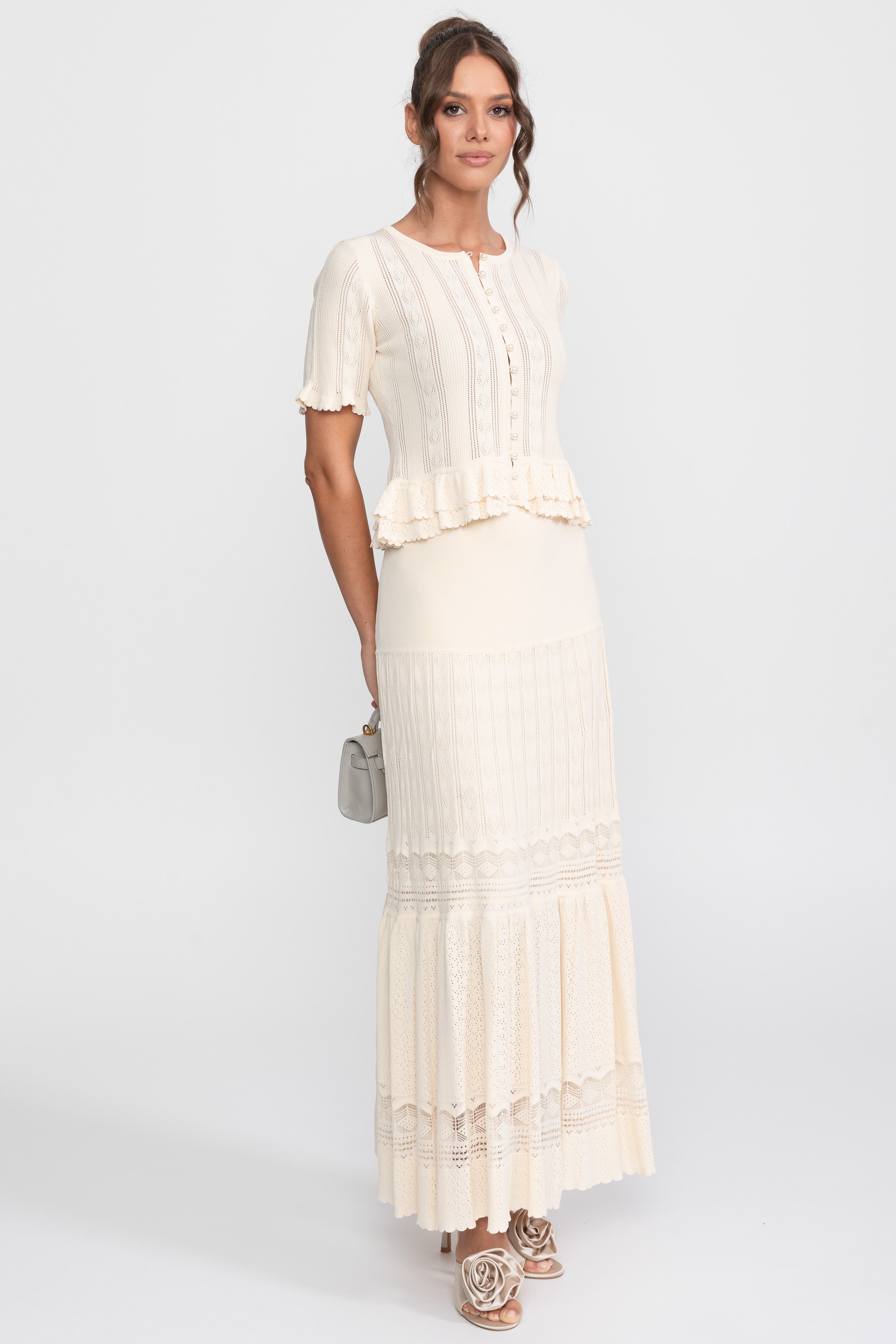 Two-Piece Knit Co-Ord Set With Ruffled Waist - Ivoire