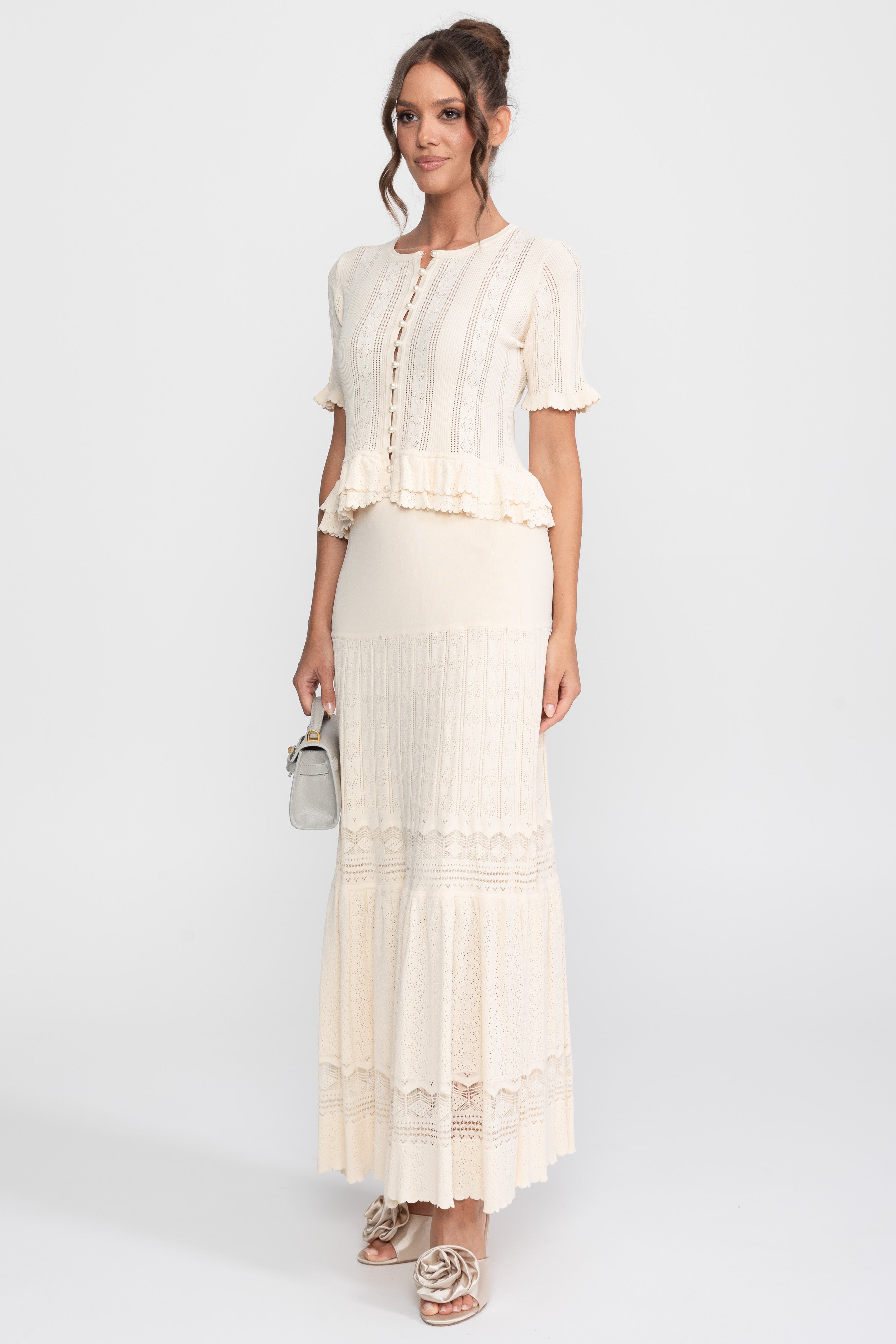 Two-Piece Knit Co-Ord Set With Ruffled Waist - Ivoire