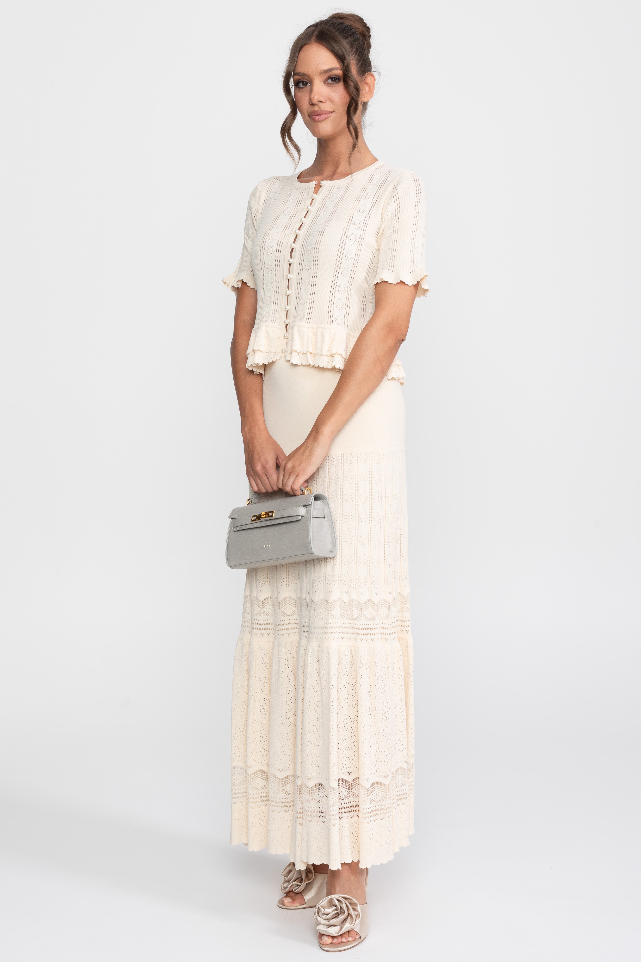 Two-Piece Knit Co-Ord Set With Ruffled Waist - Ivoire