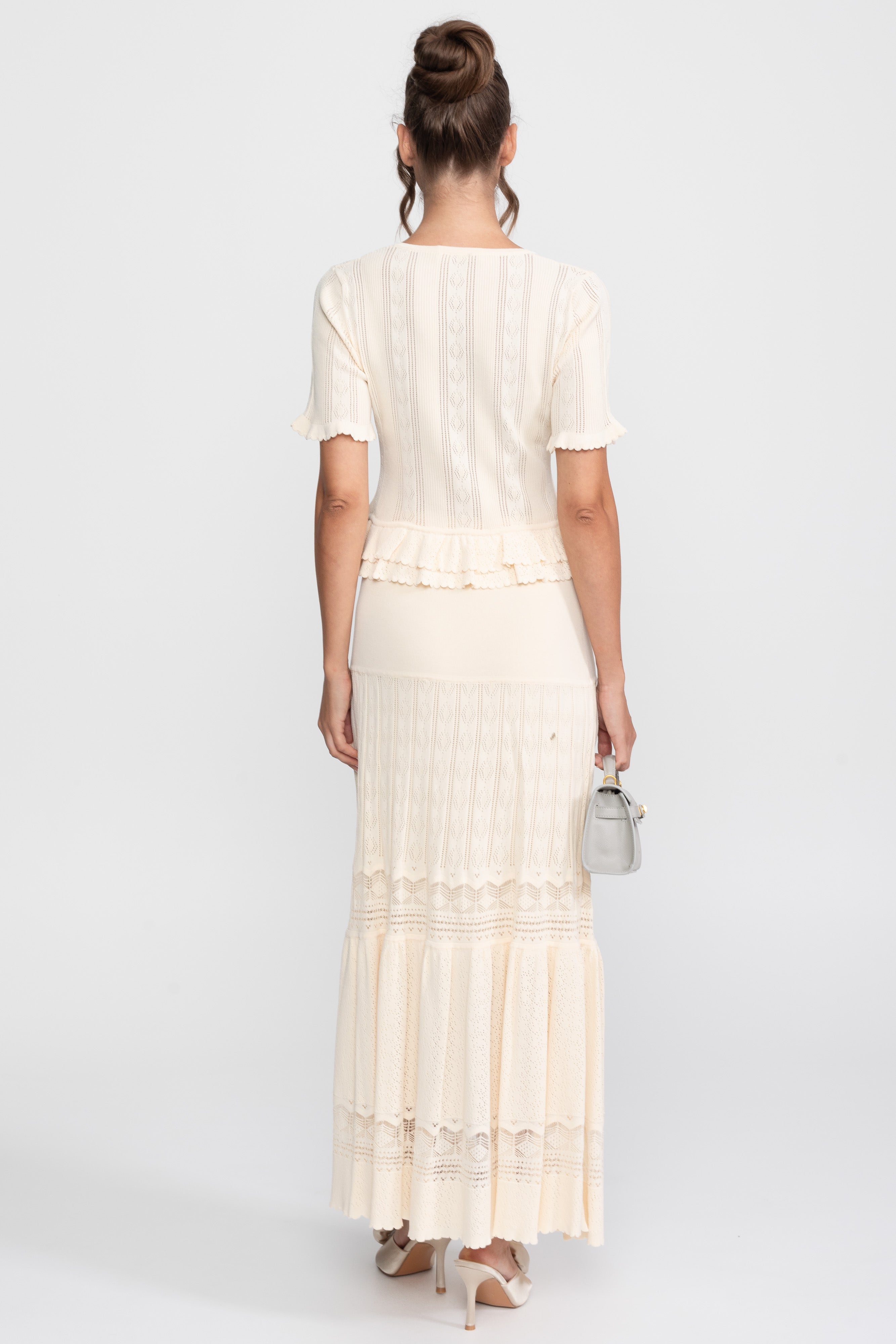 Two-Piece Knit Co-Ord Set With Ruffled Waist - Ivoire