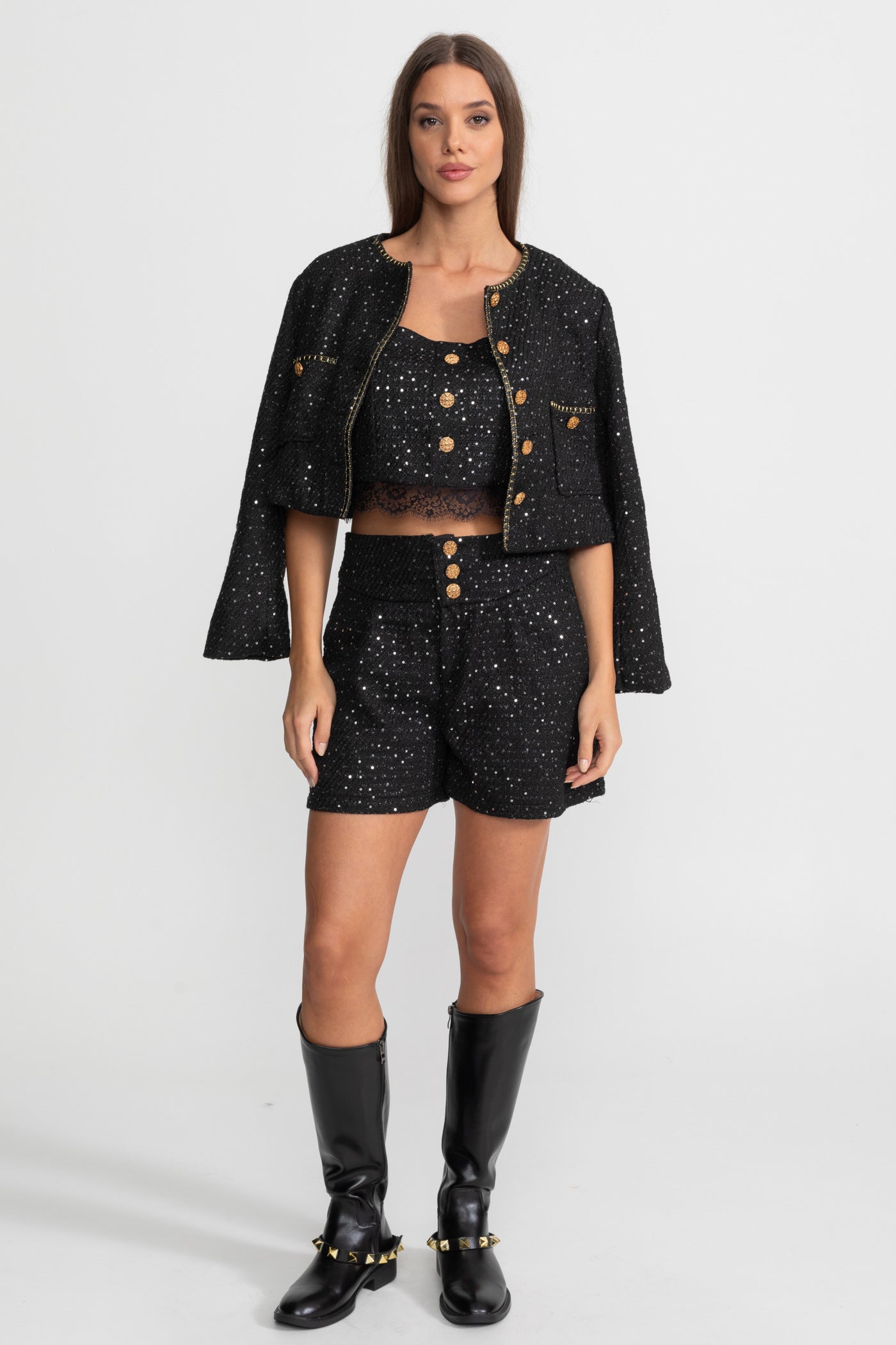 COPPER EMBROIDERY CASUAL TOP WITH BELL BOTTOM SET