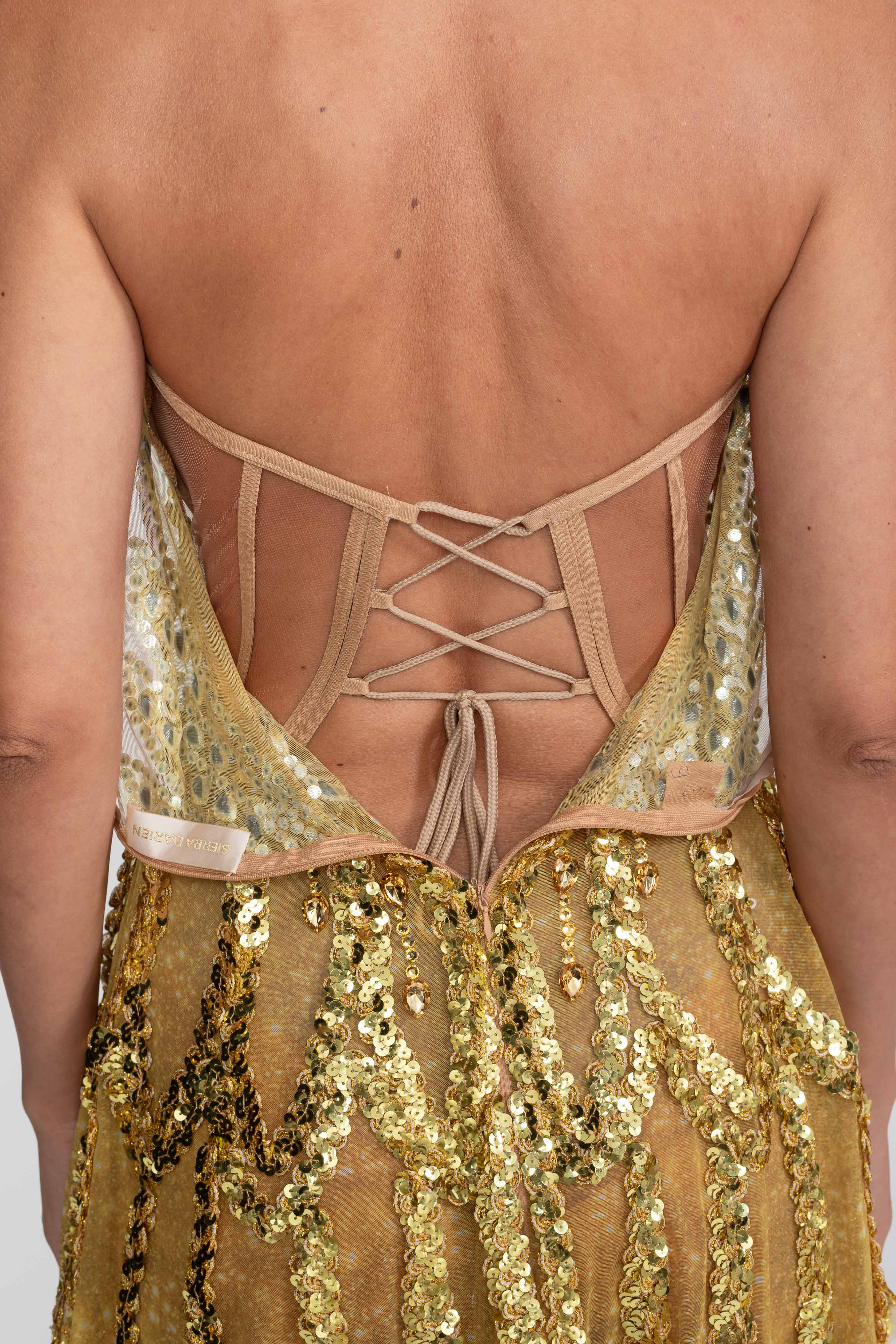 Jeweled Fit-and-Flare Mini Dress With Sweetheart Neckline - Gold