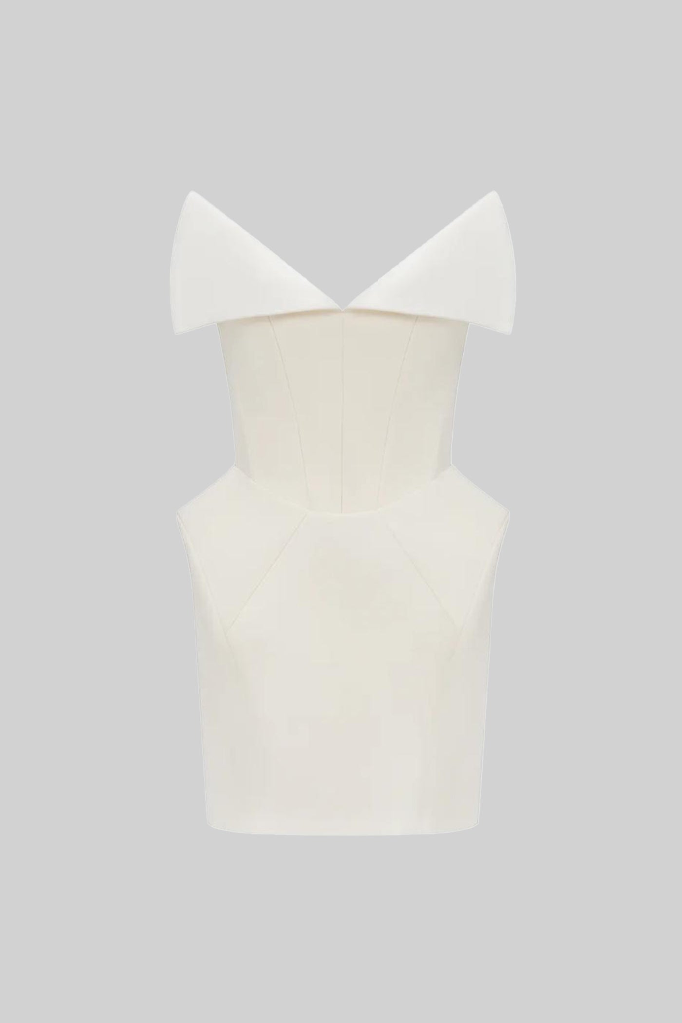 Structured Corset Mini Dress With Folded Collar-style Neckline – White