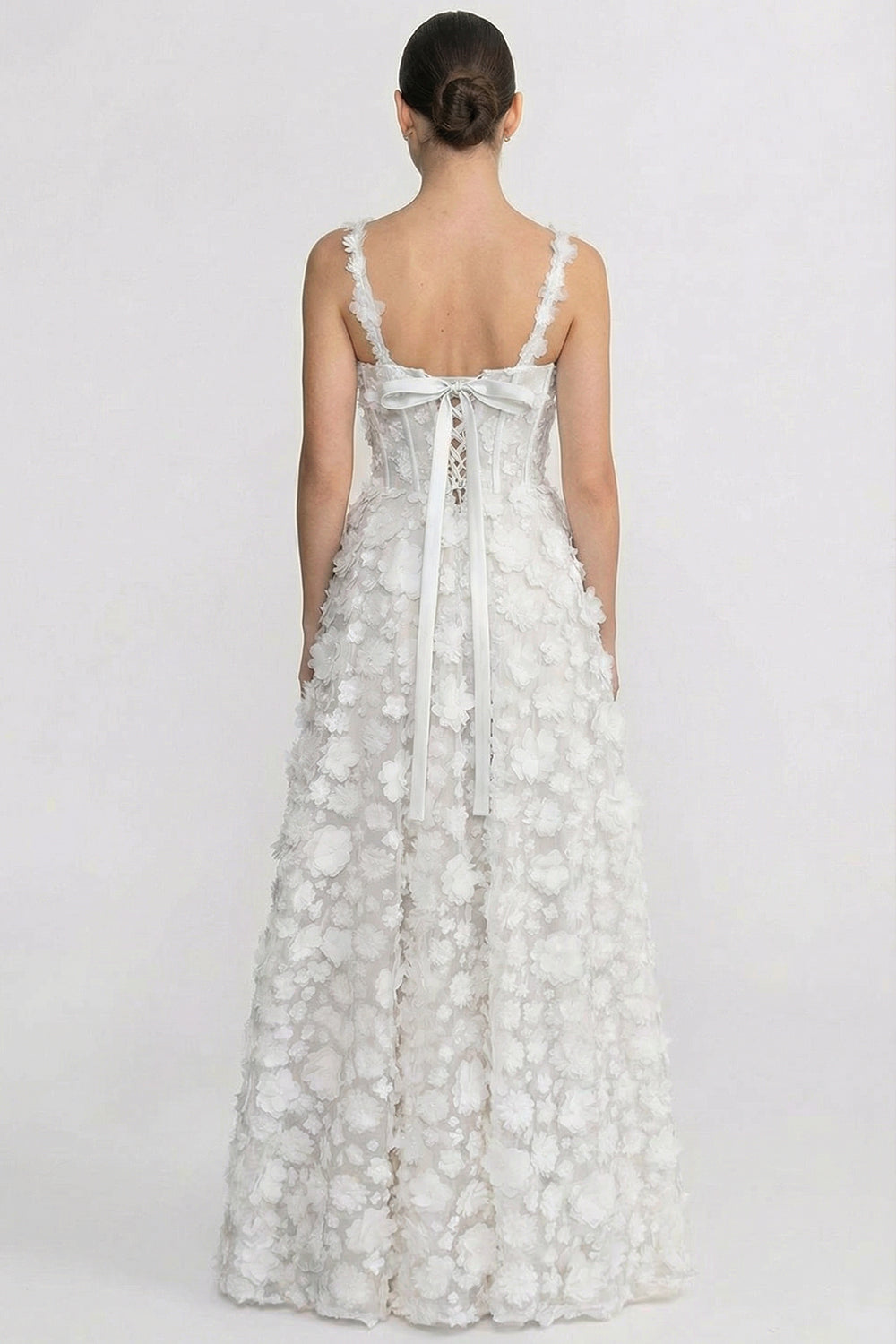 Floral Appliqué Maxi Dress With Corset Bodice - White