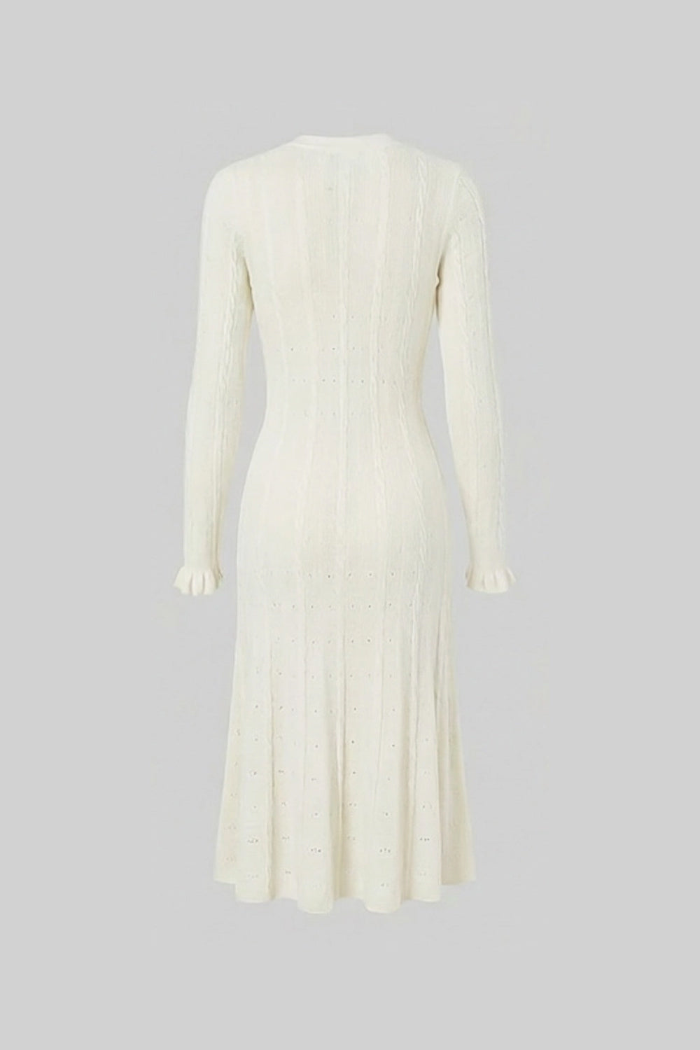 Knit Button-Front Midi Dress with Pointelle Detailing – Ivoire