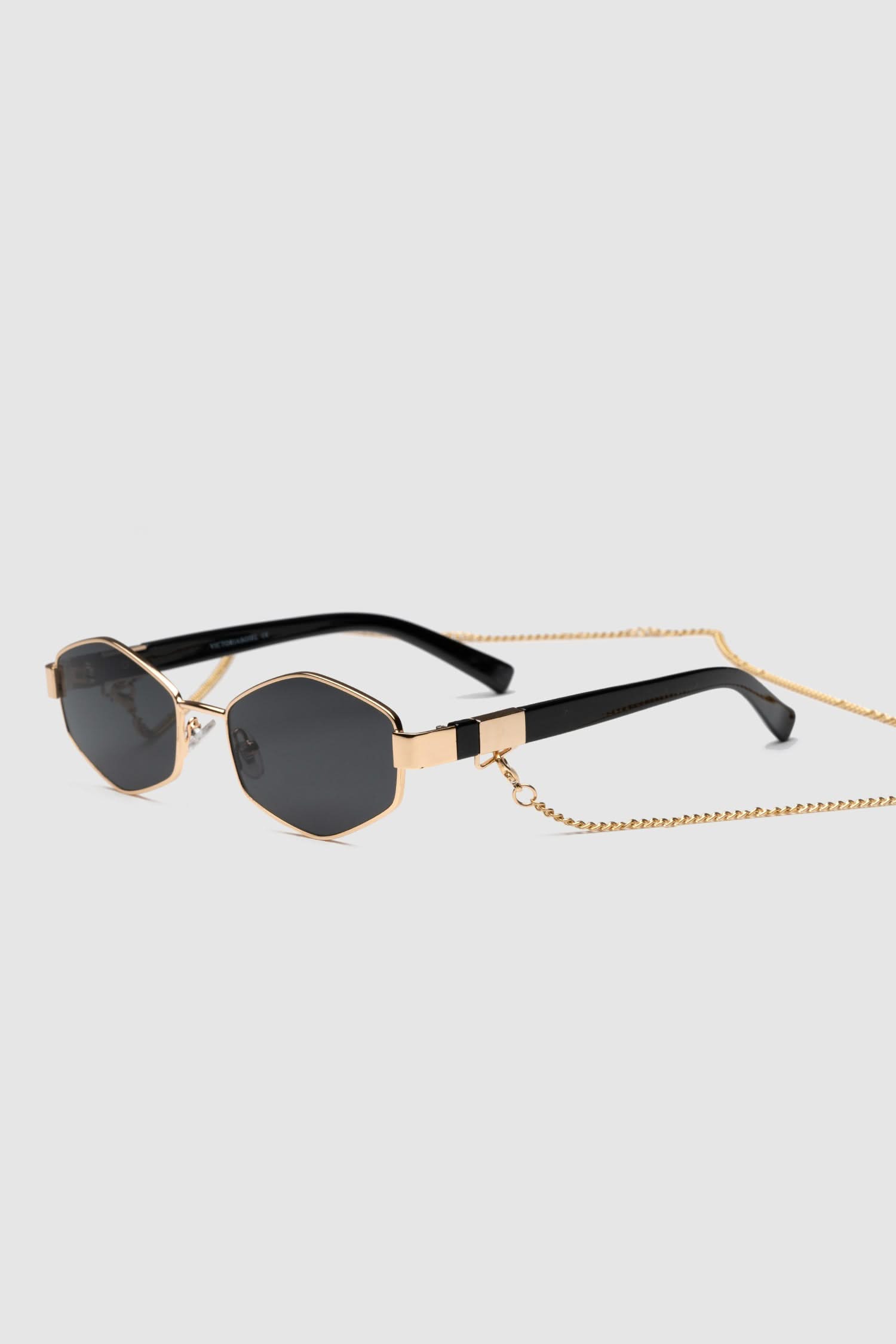 Hexagonal Sunglasses with Detachable Chain - Black