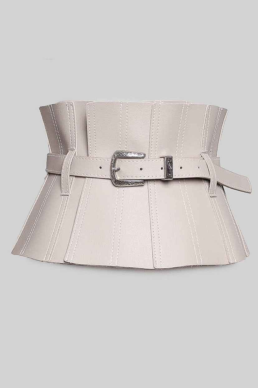 Wide Vegan Leather Corset Belt - Beige display picture 3