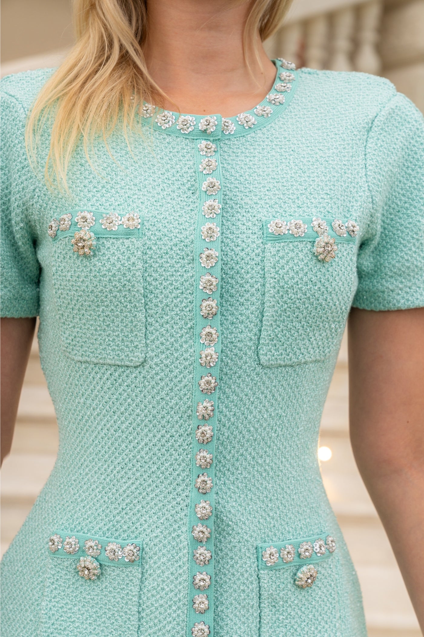 Short Sleeve Diamond Mini Dress - Mint Green