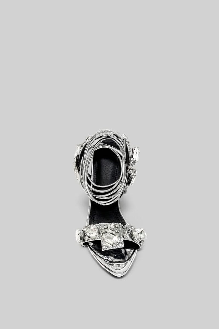 silver rhinestone chunky heels