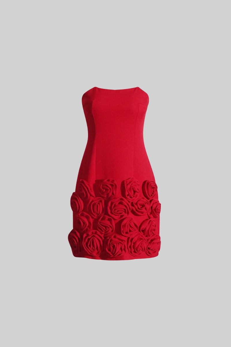 Sleeveless Mini Dress with Floral Details - Red