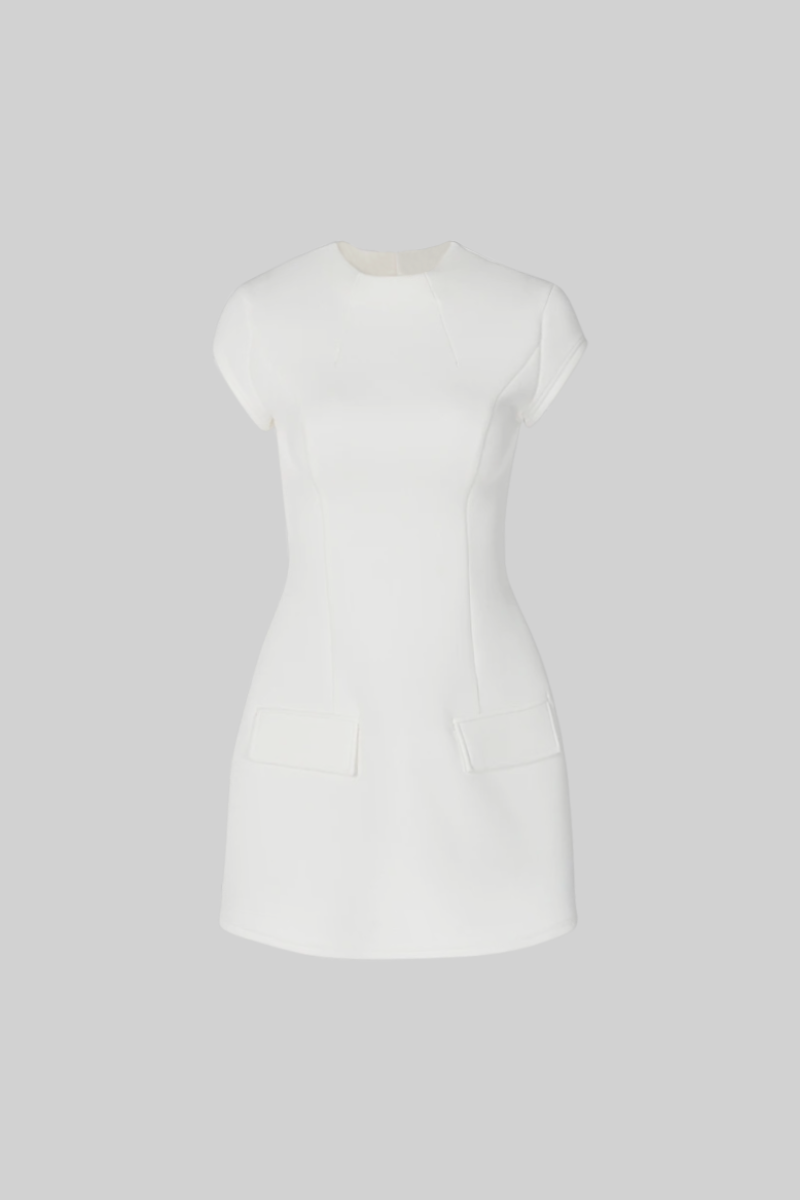 Hourglass Mini Dress with Short Sleeves - White
