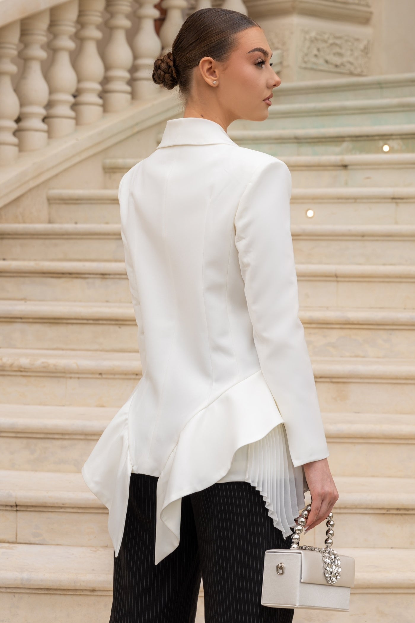 Blazer with Ruffle Detail - White