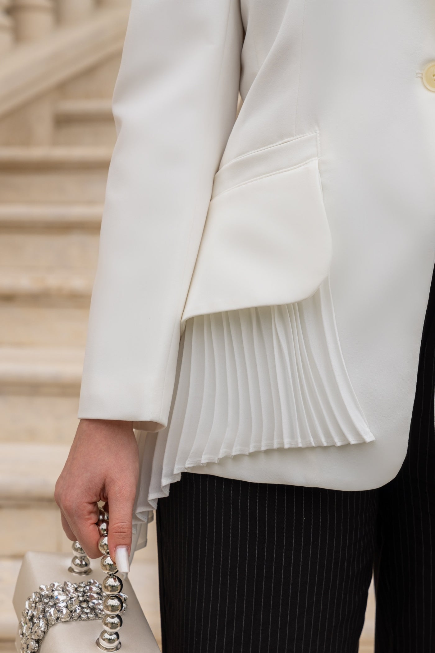 Blazer with Ruffle Detail - White