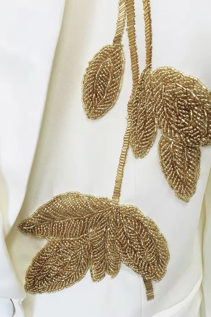 Luxurious Tailored Gilded Leaf Embroidered Blazer & Pants - White