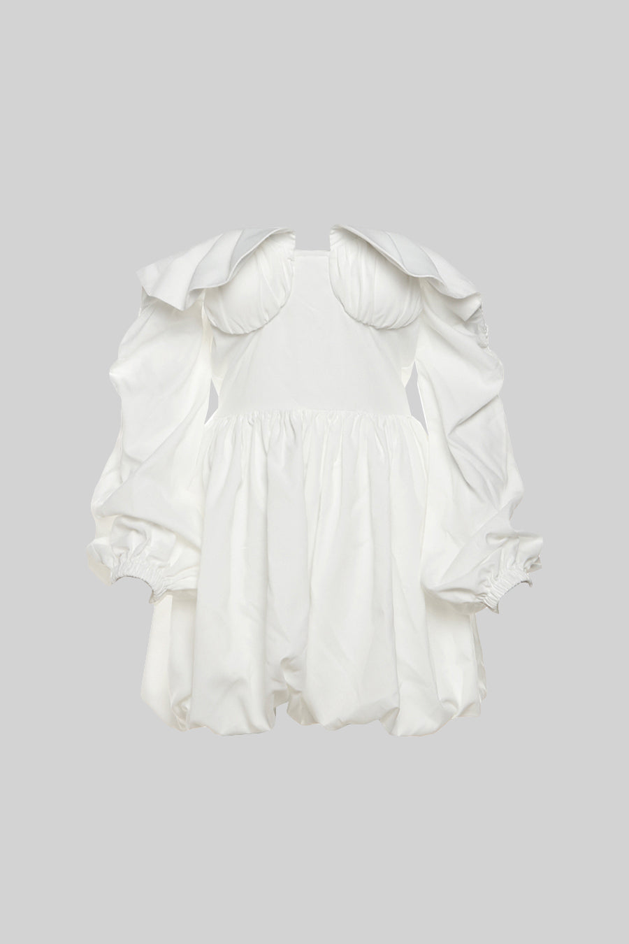 Mini Dress With Oversized Ruffled Sleeves And Voluminous Skirt - White