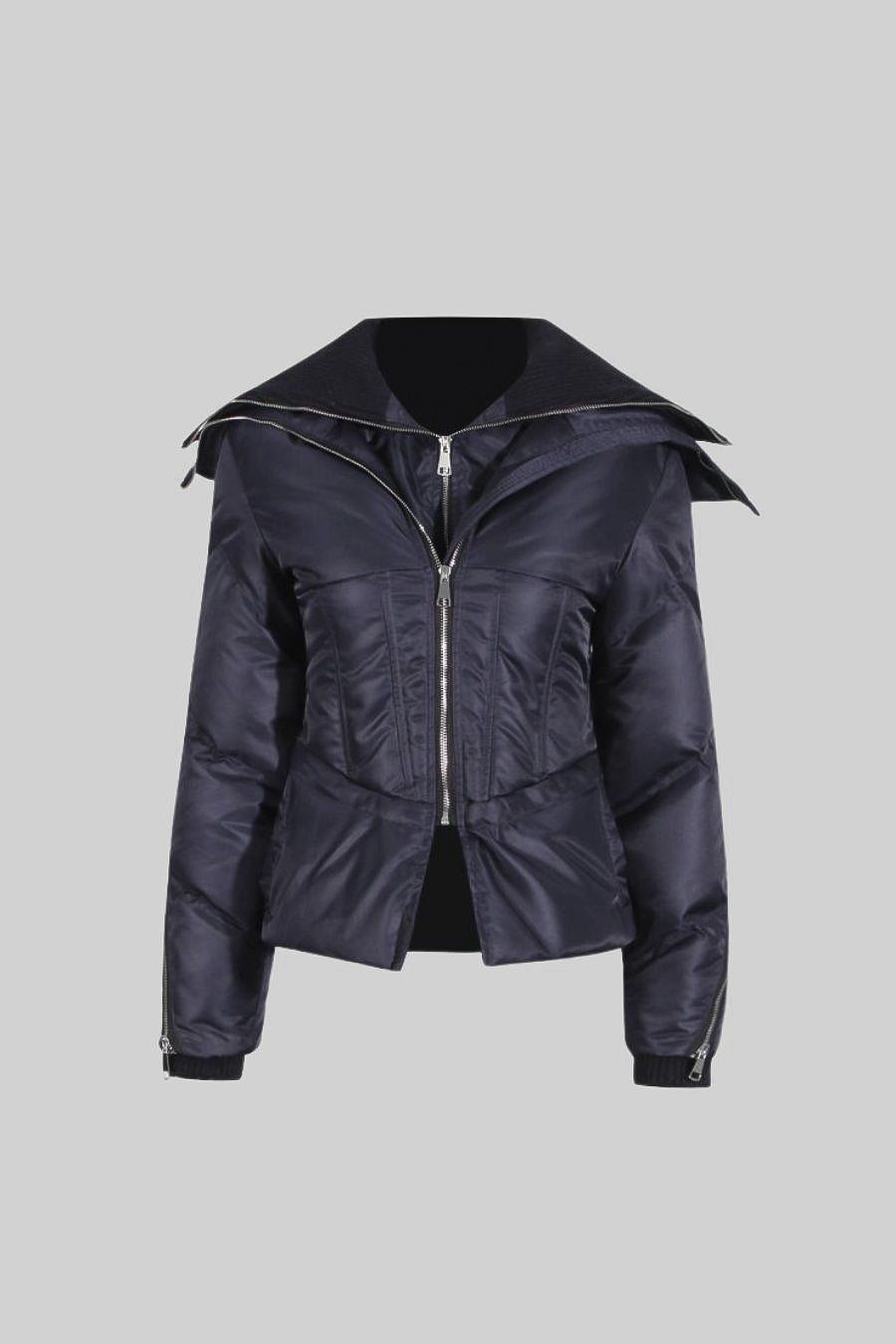 Contemporary Jacket With Double Collar Design - Black