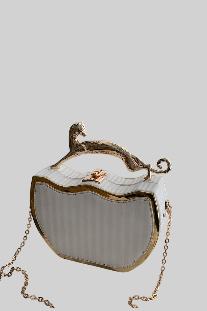 Metallic Box Bag with Leopard Detail - White