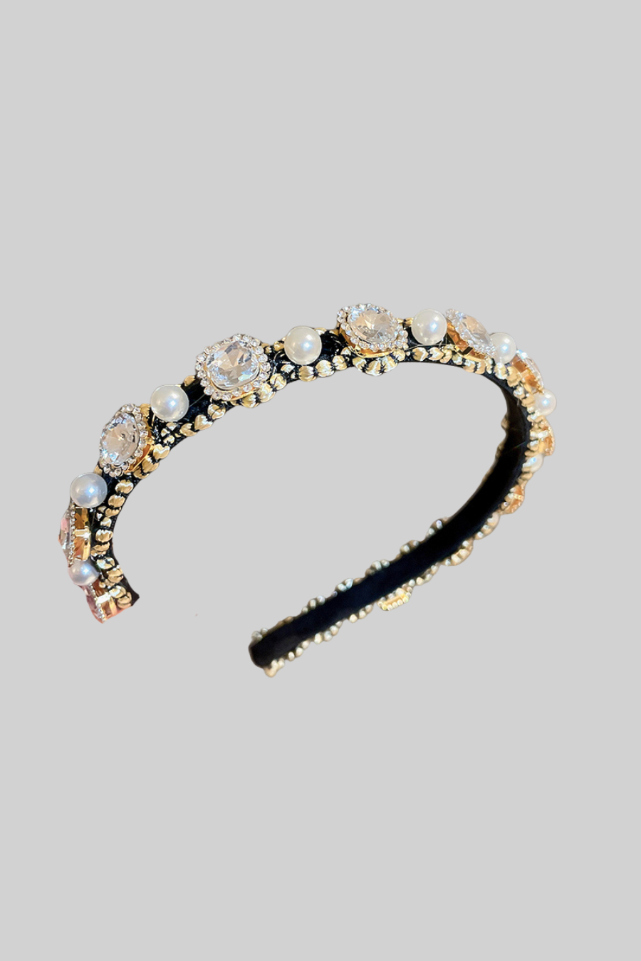 Elegant Gemstones And Pearls Headband - White