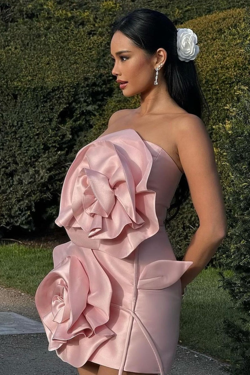 Voluminous Flower Design Dress - Light Pink