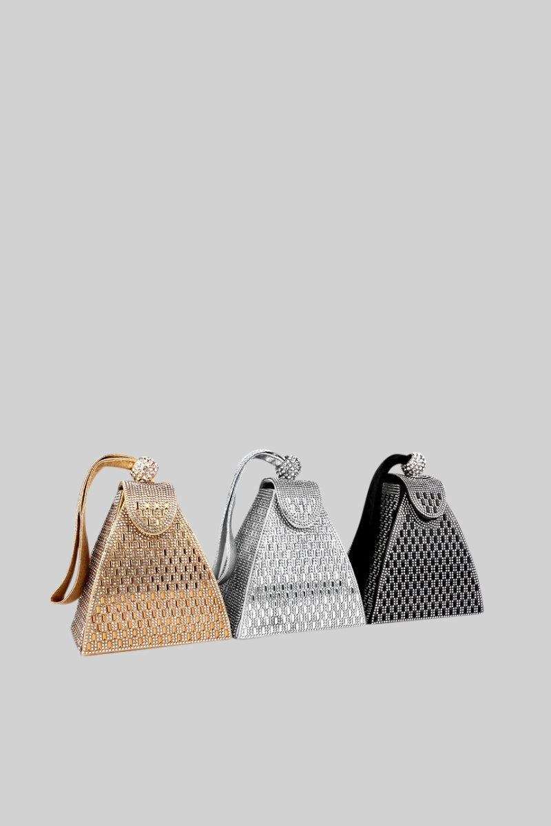 Metallic bag with golden stones in triangular model - Silver