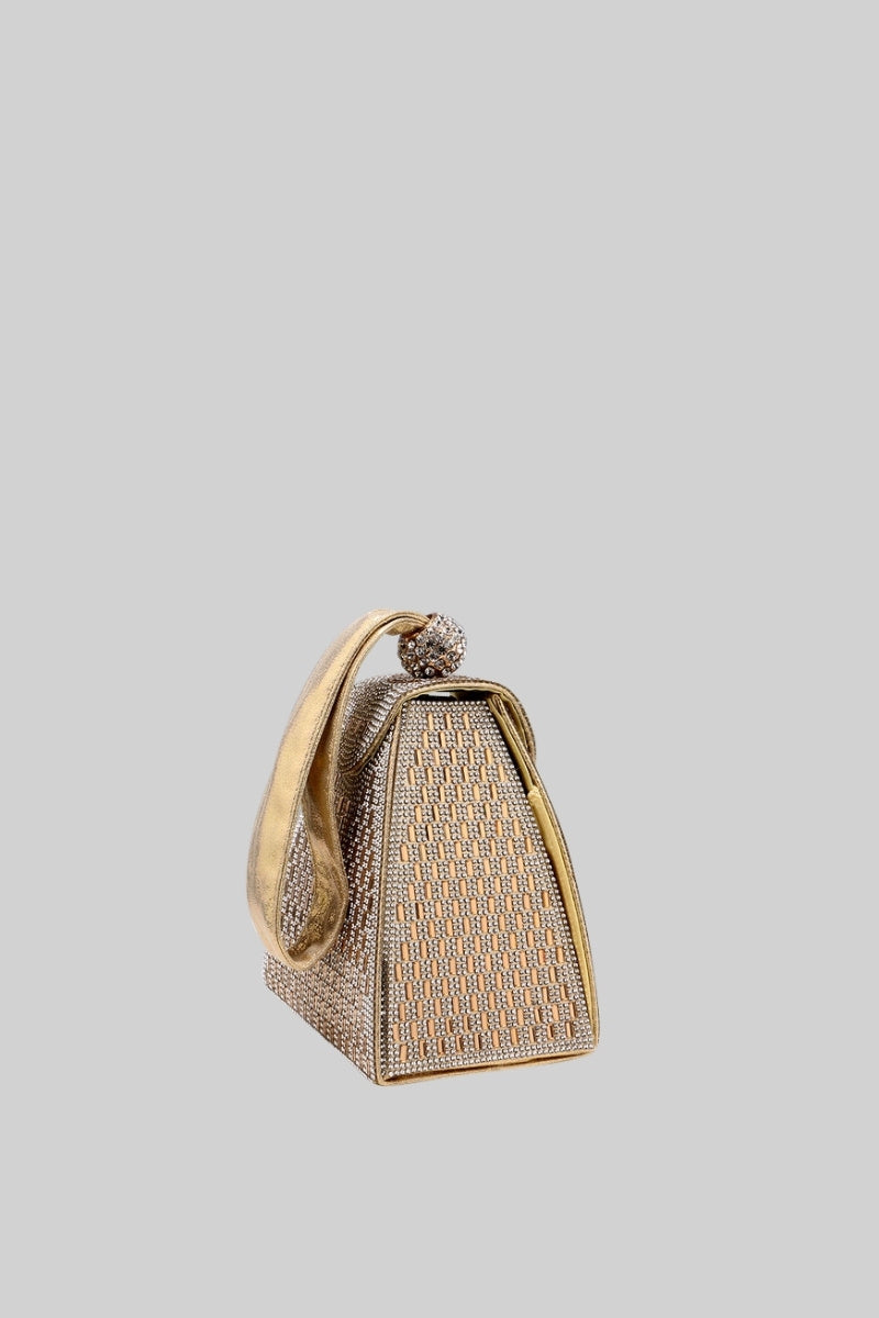 Metallic bag with golden stones in triangular model - gold