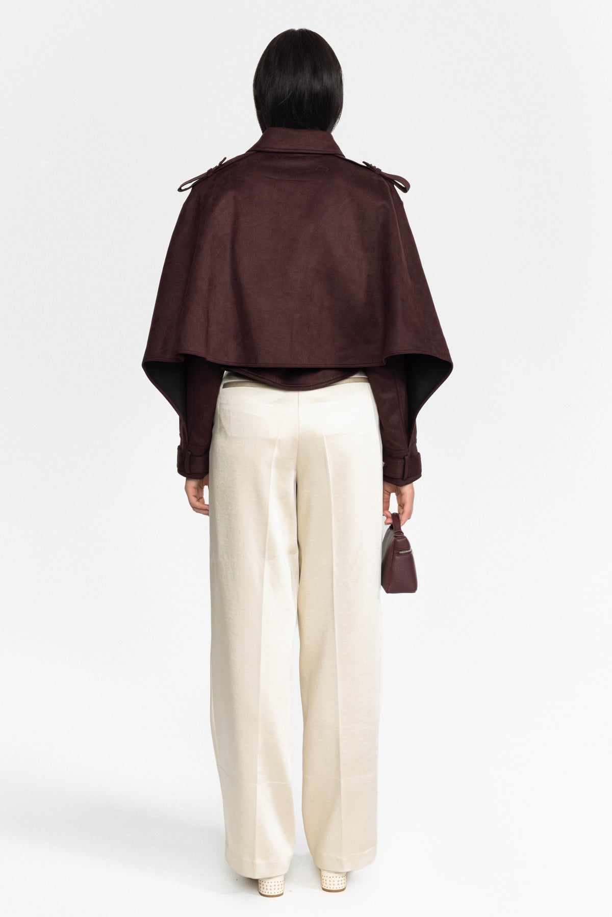 Suede Belted Cape Jacket - Burgundy
