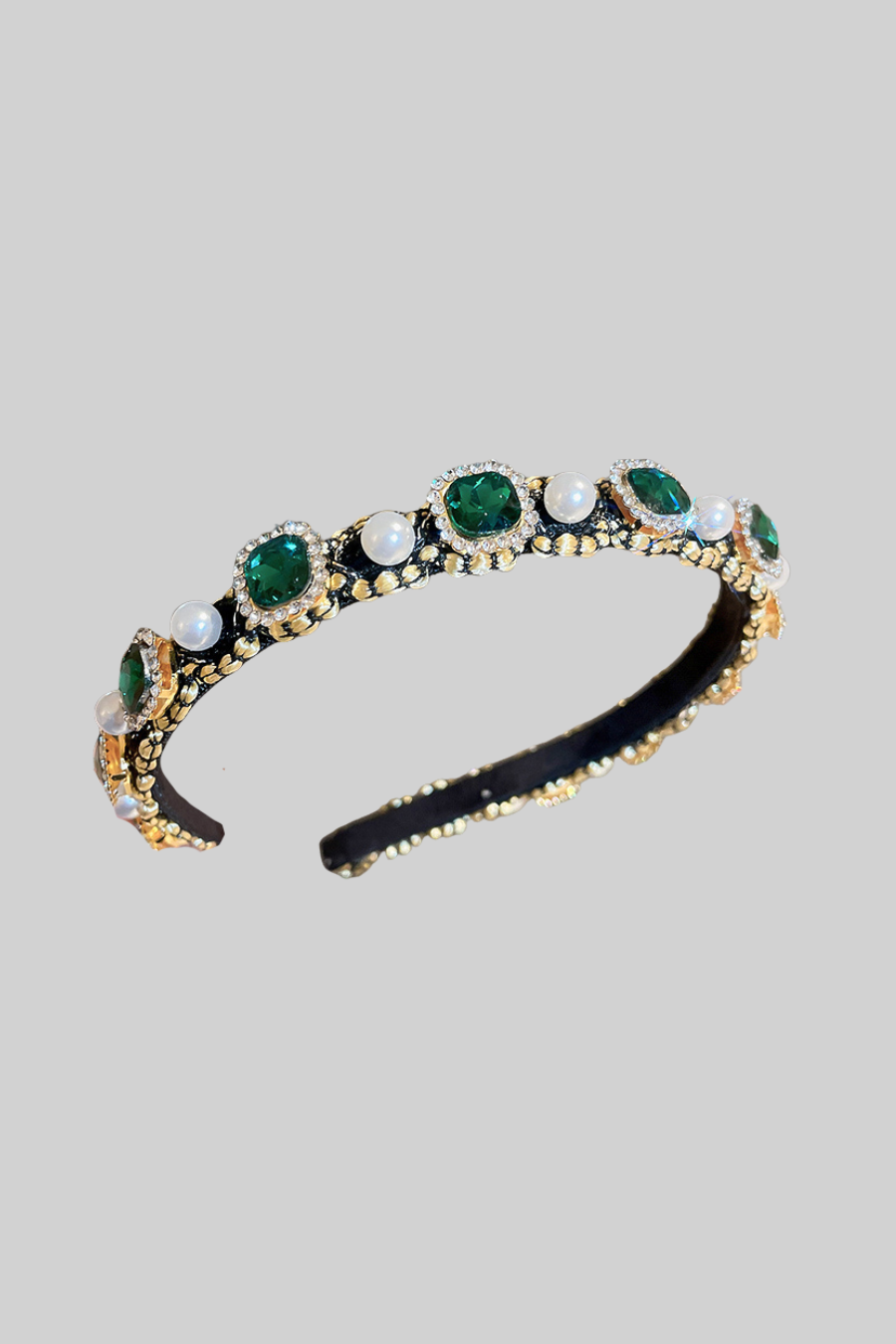 Elegant Gemstones And Pearls Headband - Green