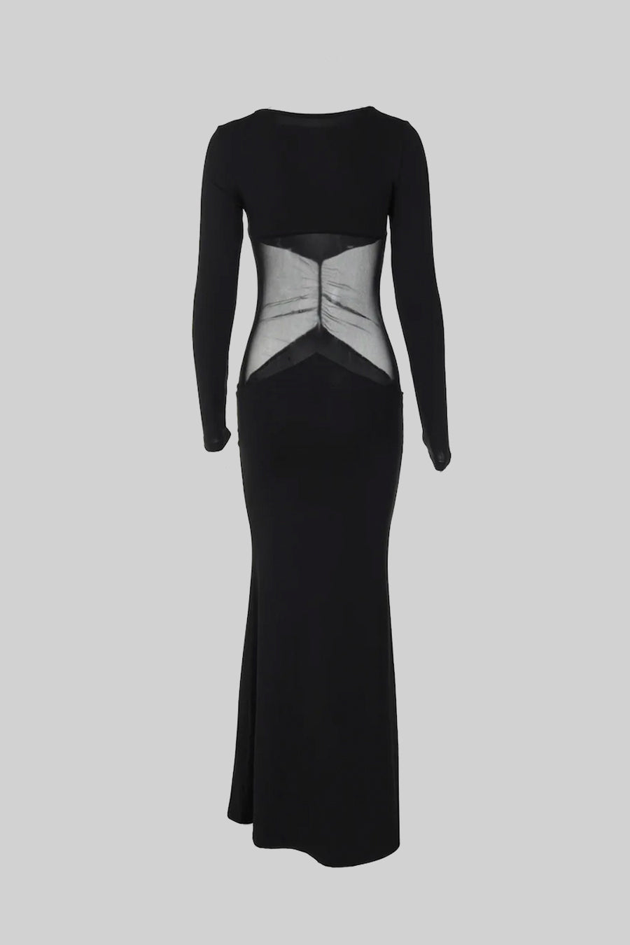 Elegant Long Dress With See-Through Waist  - Black