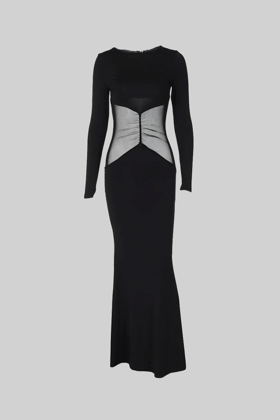 Elegant Long Dress With See-Through Waist  - Black