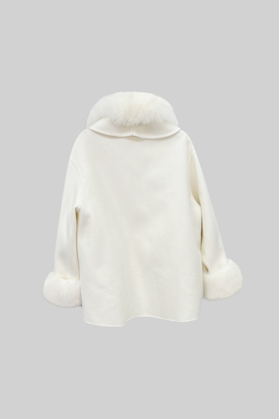 Cashmere Coat With Oversized Fox Fur Collar - Off White