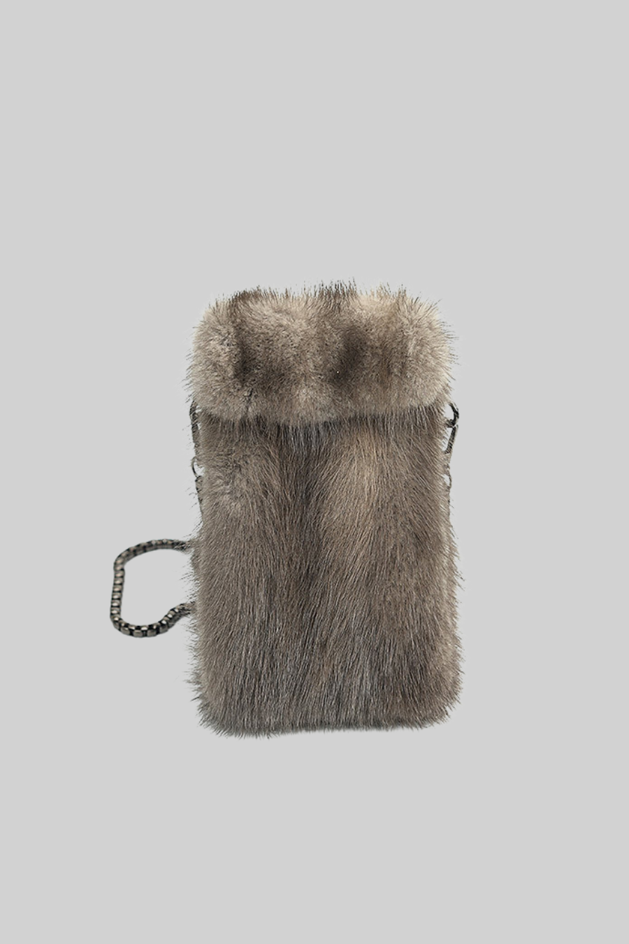 Elegant Mink Fur Smartphone Pouch - Gray