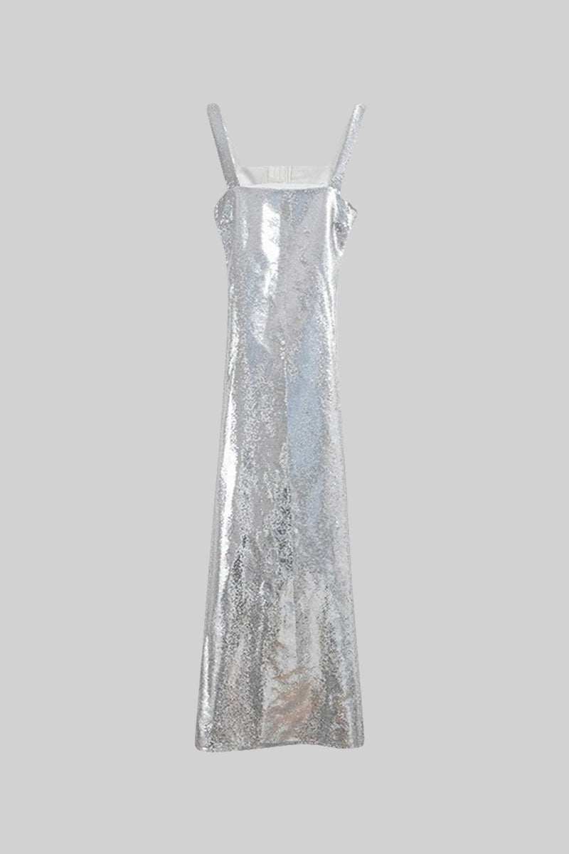 Contrastant Sequins Maxi Dress - Silver