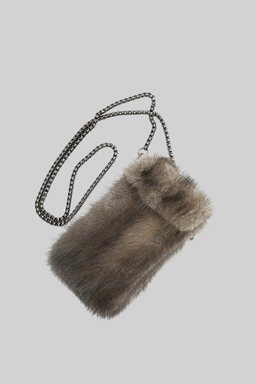 Elegant Mink Fur Smartphone Pouch - Gray