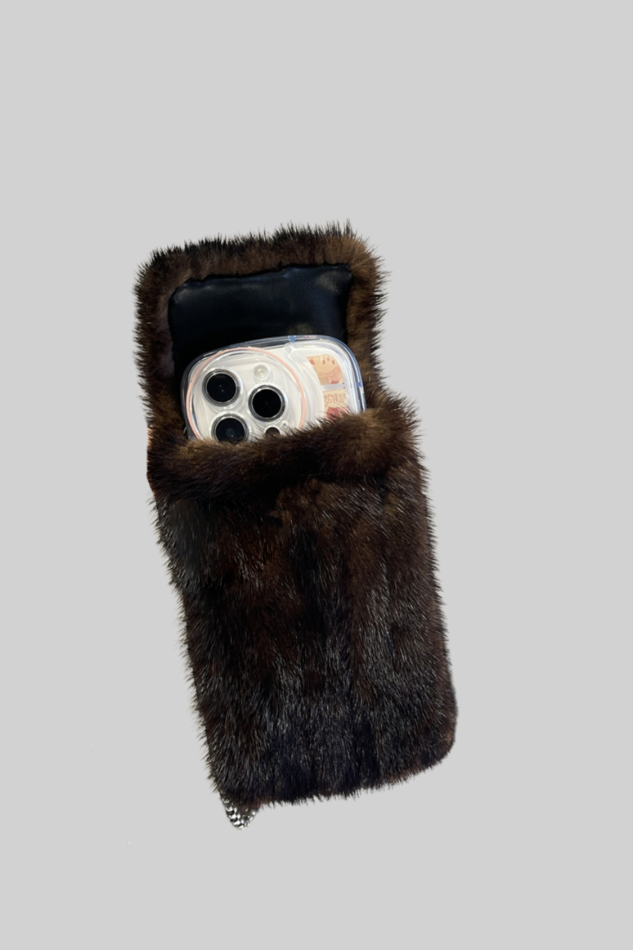 Elegant Mink Fur Smartphone Pouch - Brown