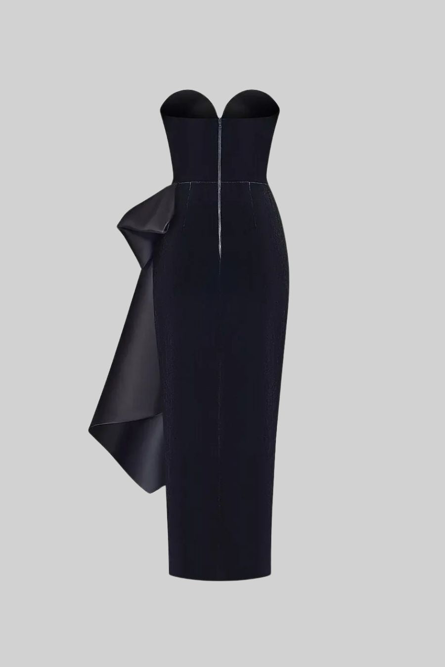 Elegant Strapless Dress With Draped Satin Bow - Black